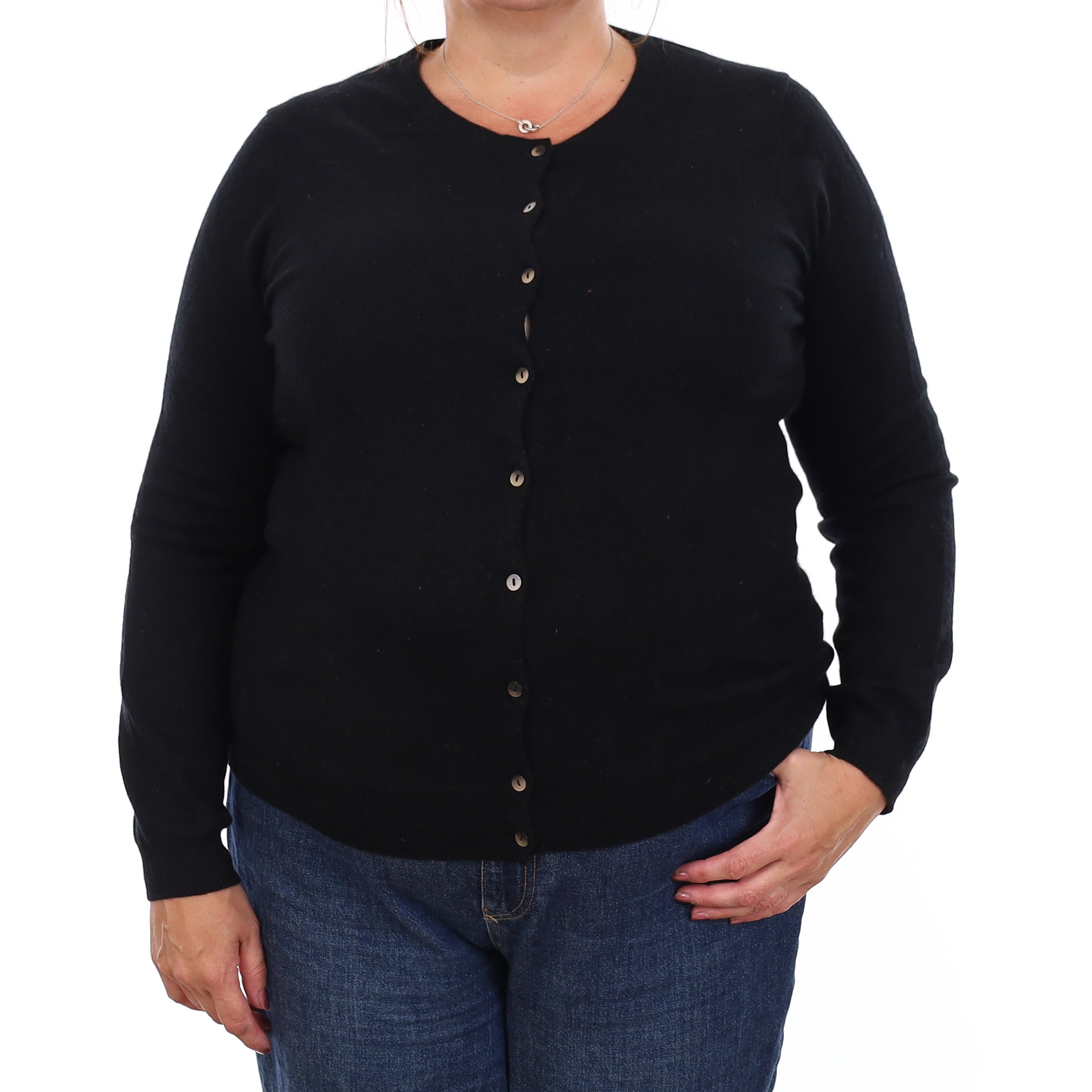 Black Cashmere Crew Neck Cardigan Extra Large