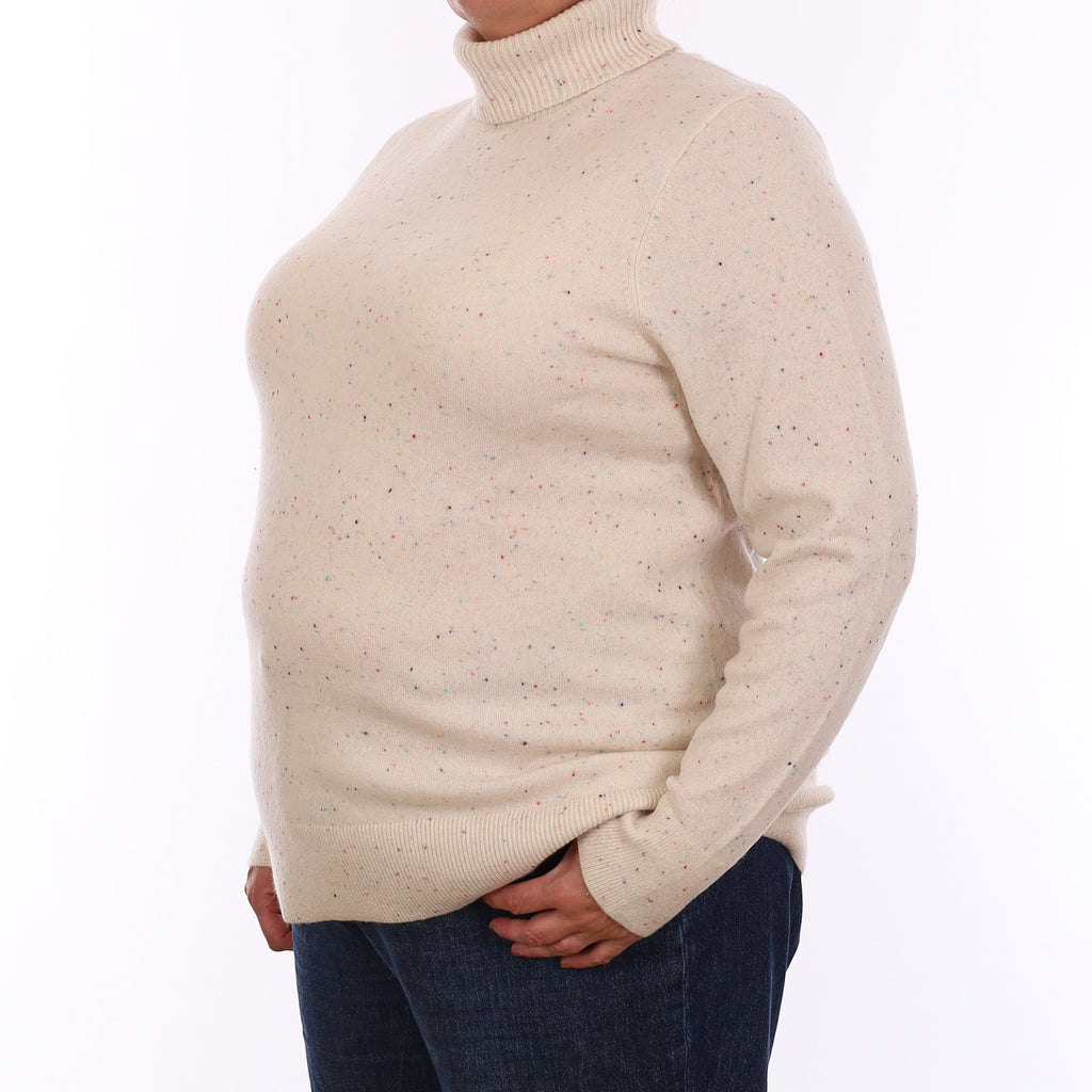 Cream Multicolour Fleck Cashmere Polo Neck Jumper Extra Large