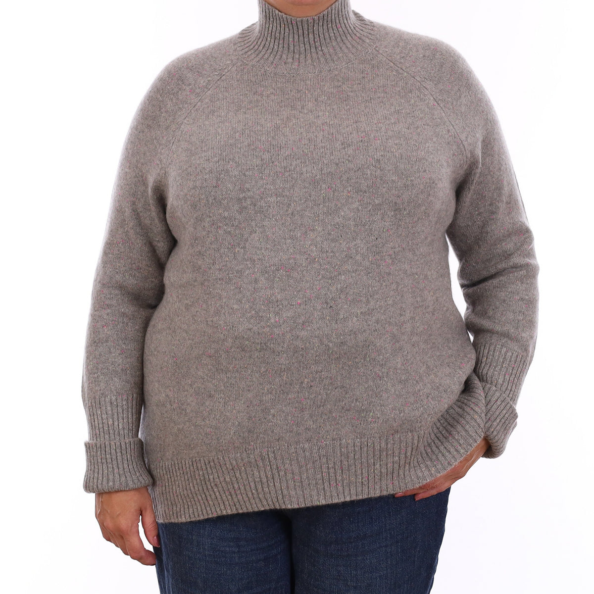 Grey Flecked Chunky Cashmere Turtle Neck Jumper Extra Large