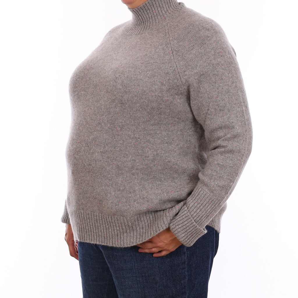 Grey Flecked Chunky Cashmere Turtle Neck Jumper Extra Large