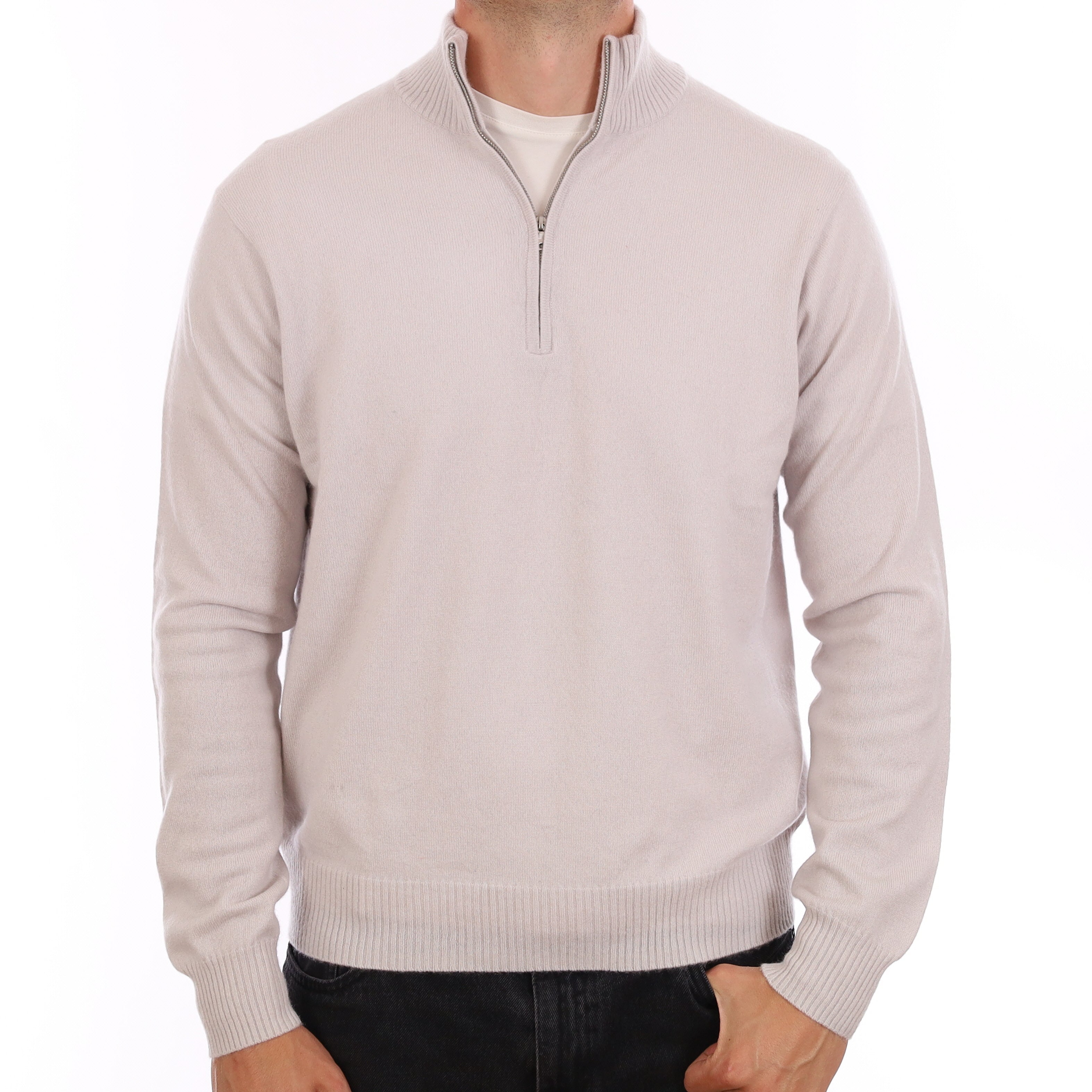 Men's Ice Grey Cashmere 1/4 Zip Jumper XL