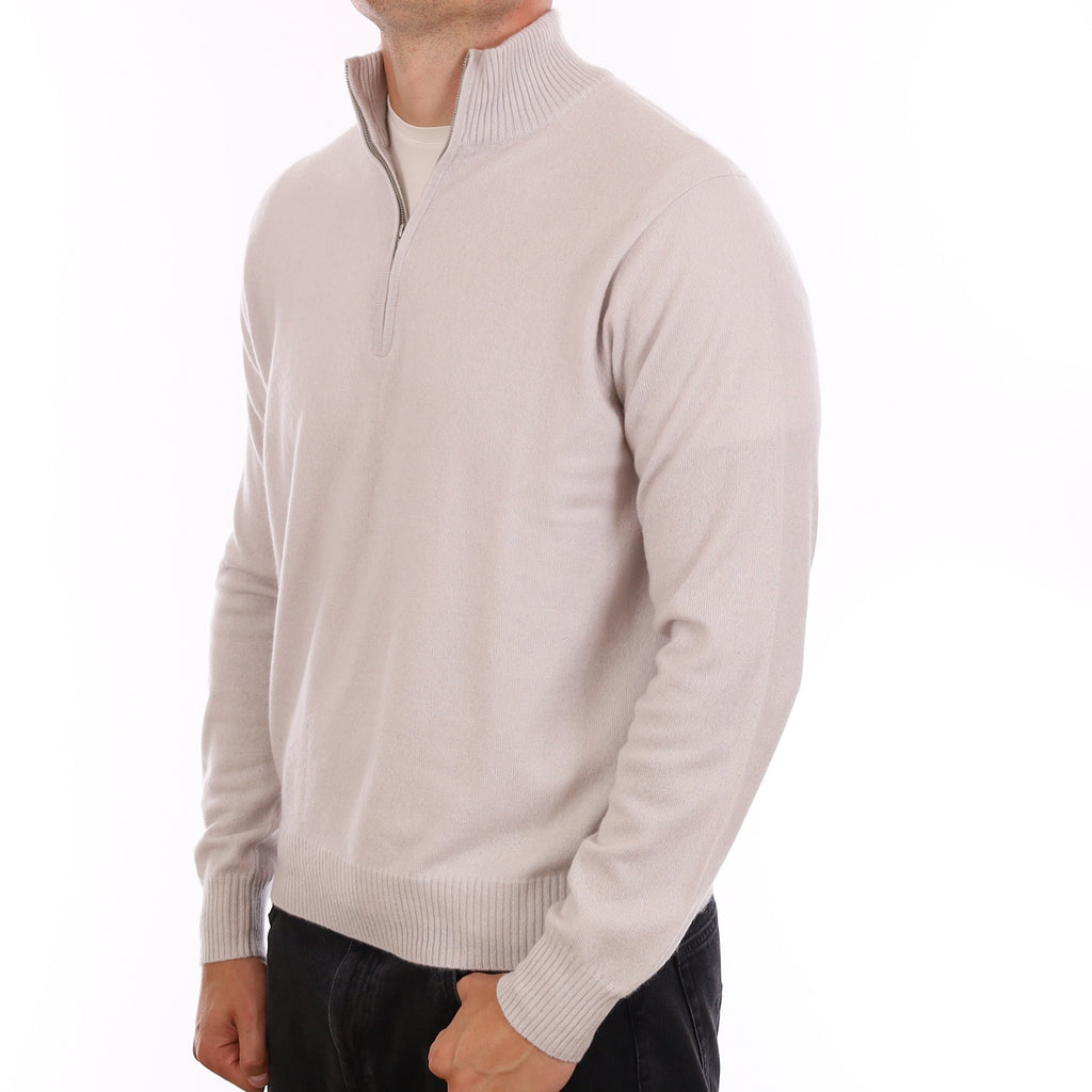 Men's Ice Grey Cashmere 1/4 Zip Jumper XL