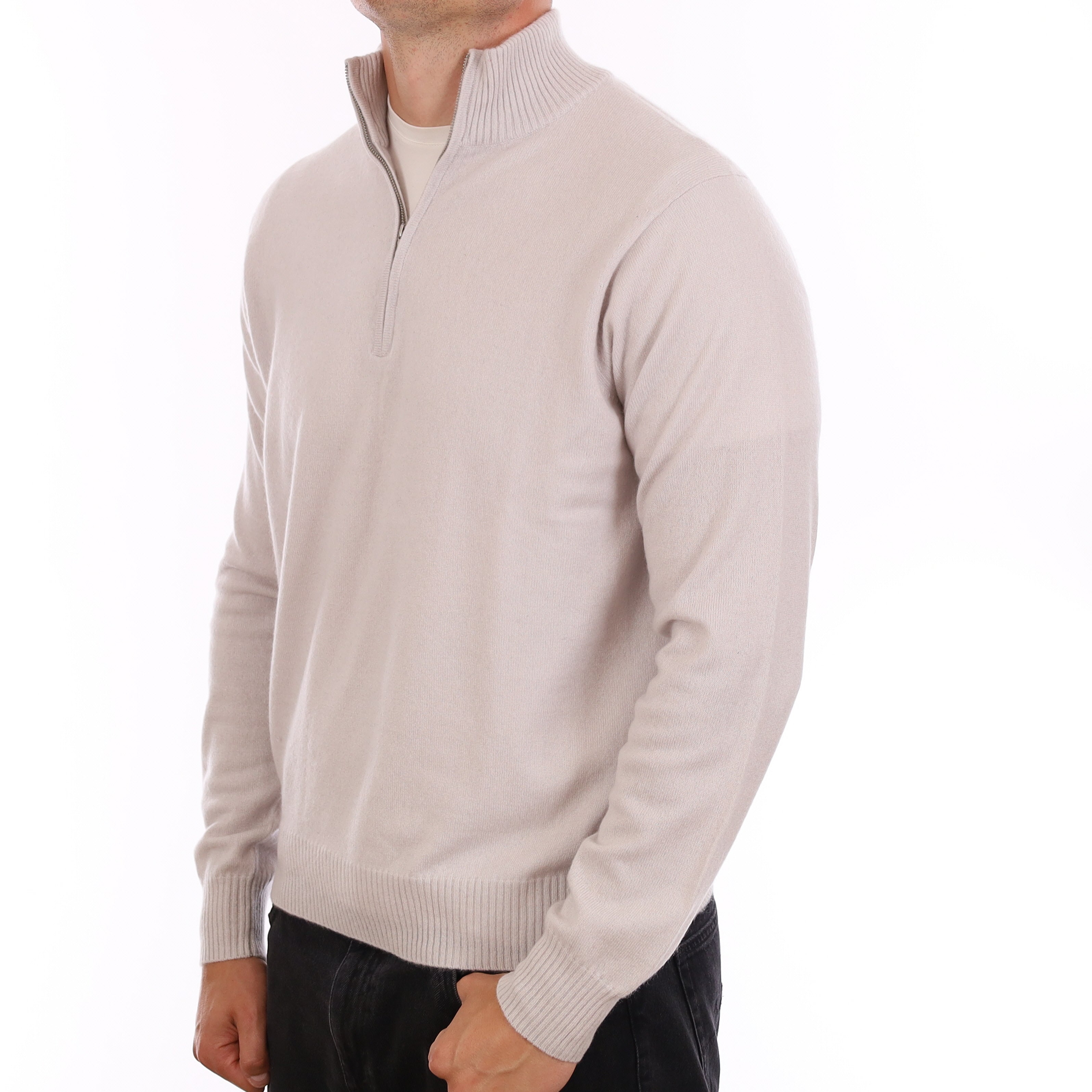 Men's Ice Grey Cashmere 1/4 Zip Jumper XL