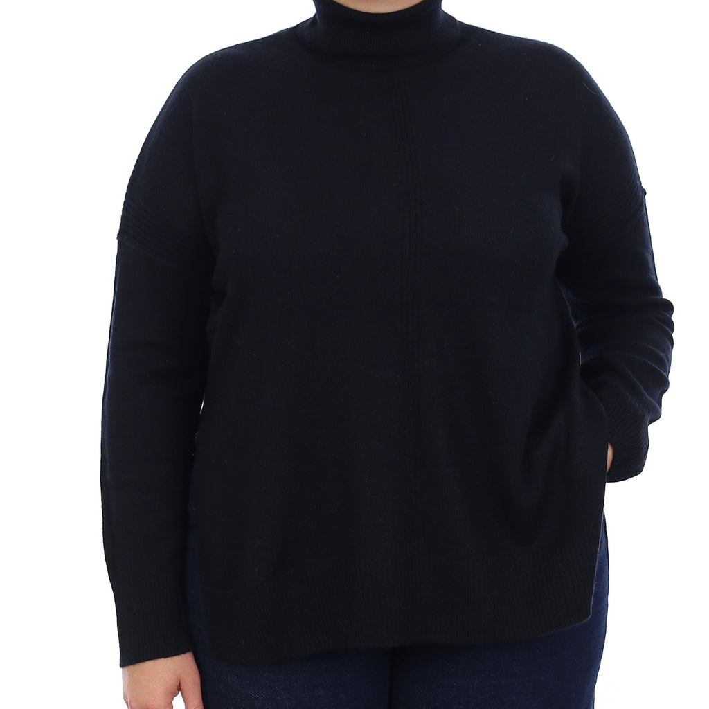Black Cashmere Boxy Polo Neck Jumper Large