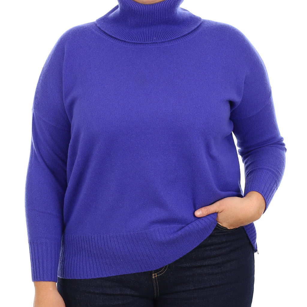 Royal Blue Cashmere Slouchy Polo Neck Jumper Large
