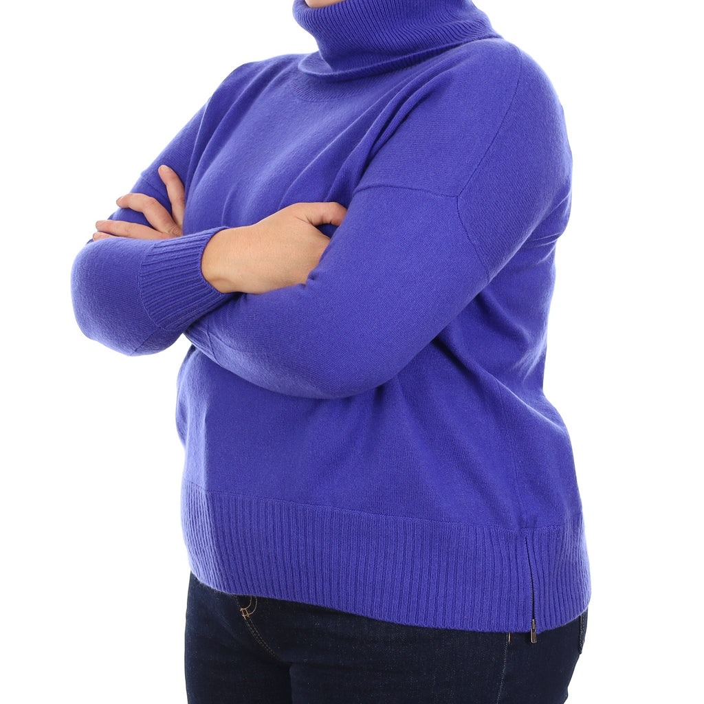 Royal Blue Cashmere Slouchy Polo Neck Jumper Large
