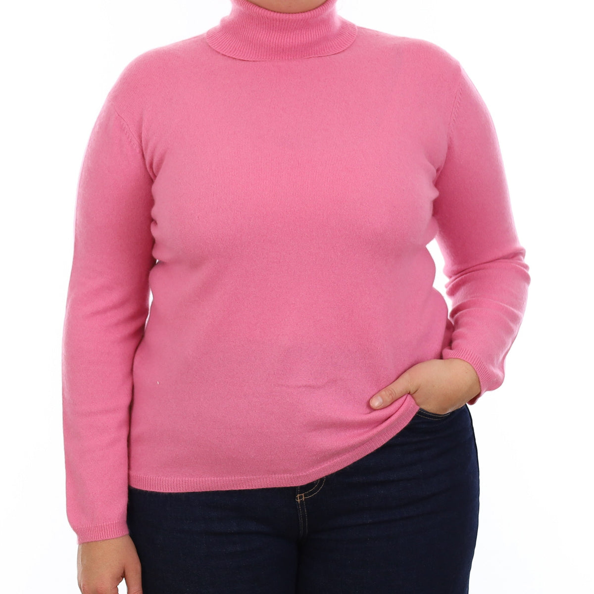 Bubblegum Pink Cashmere Polo Neck Jumper Large