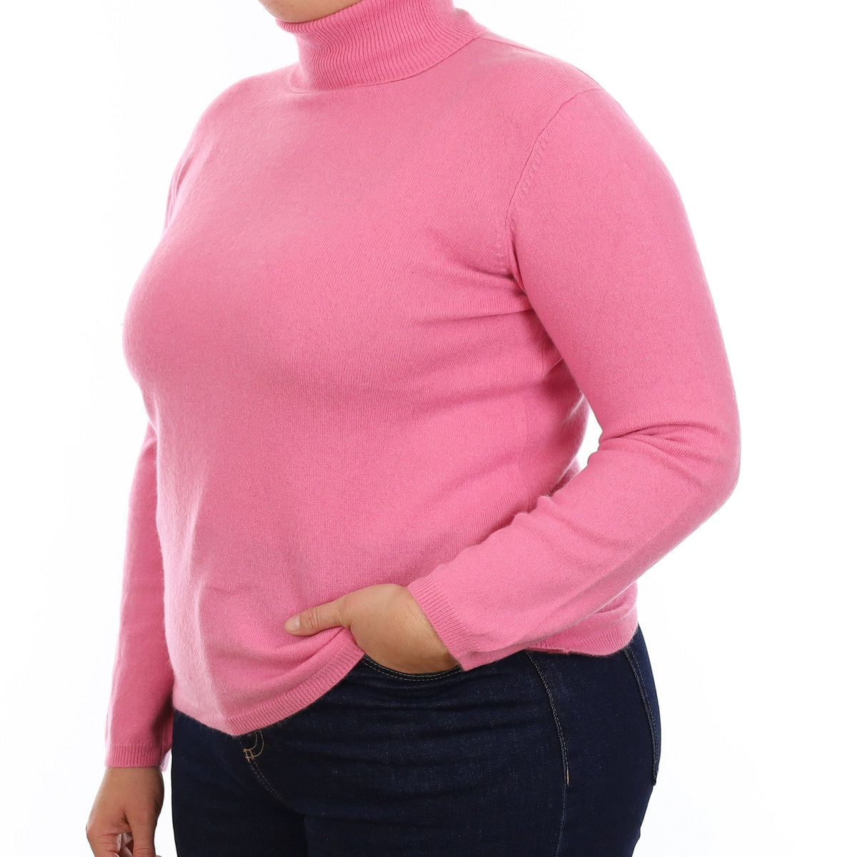 Bubblegum Pink Cashmere Polo Neck Jumper Large