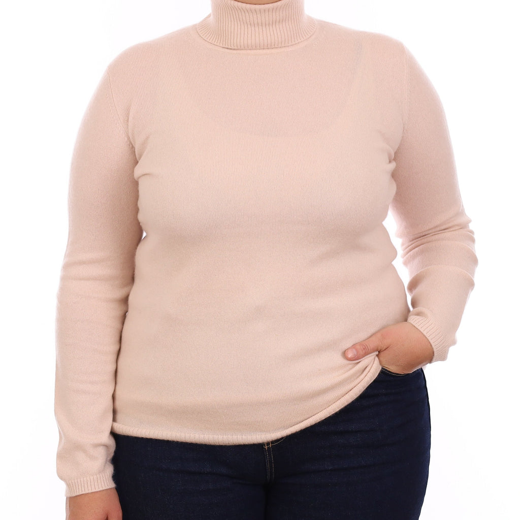 Ice Pink Cashmere Polo Neck Jumper Large