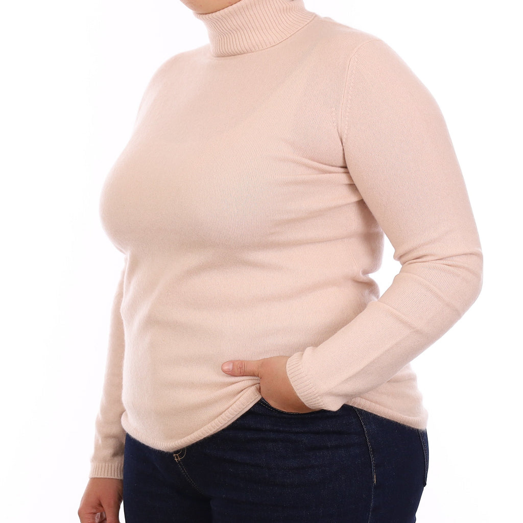Ice Pink Cashmere Polo Neck Jumper Large