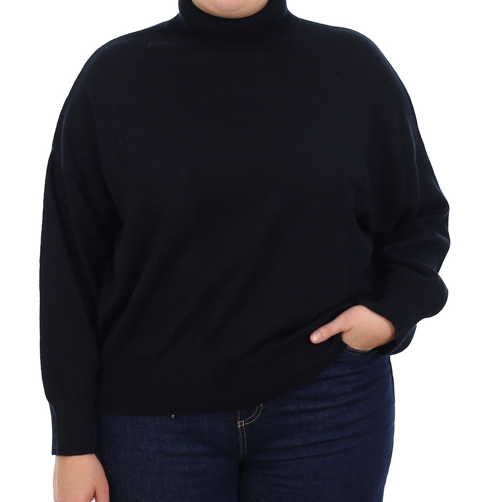 Black Cashmere Slouchy Turtleneck Jumper Large