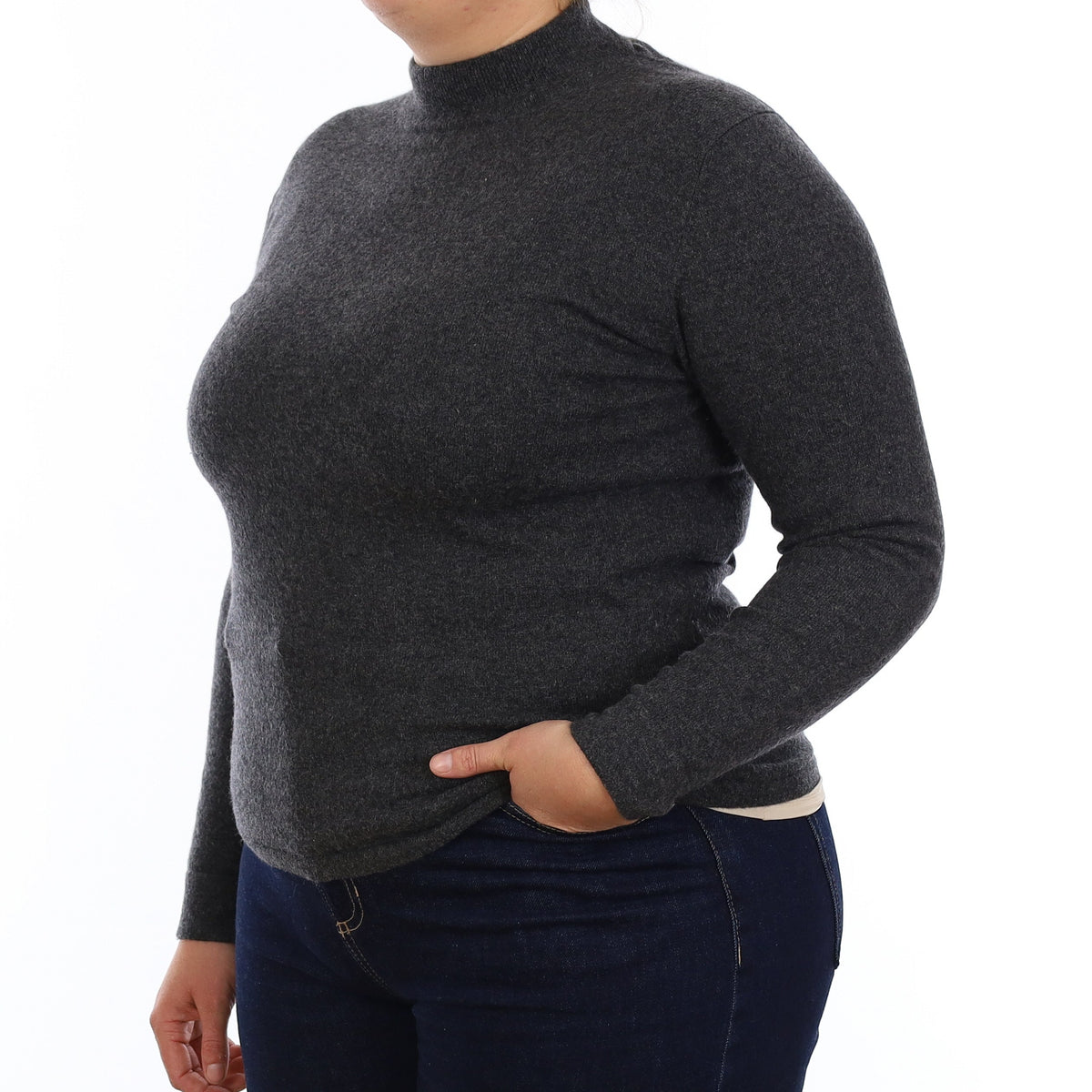 Yorn Charcoal Grey Cashmere Turtleneck Jumper Large