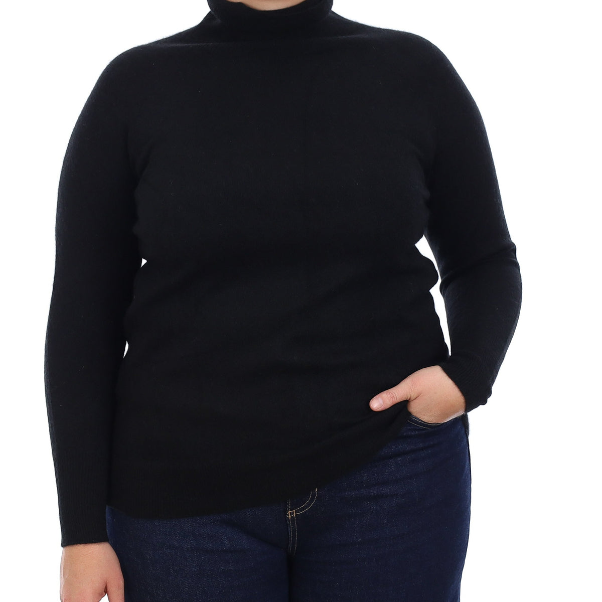 Black Cashmere Longline Polo Neck Jumper Large