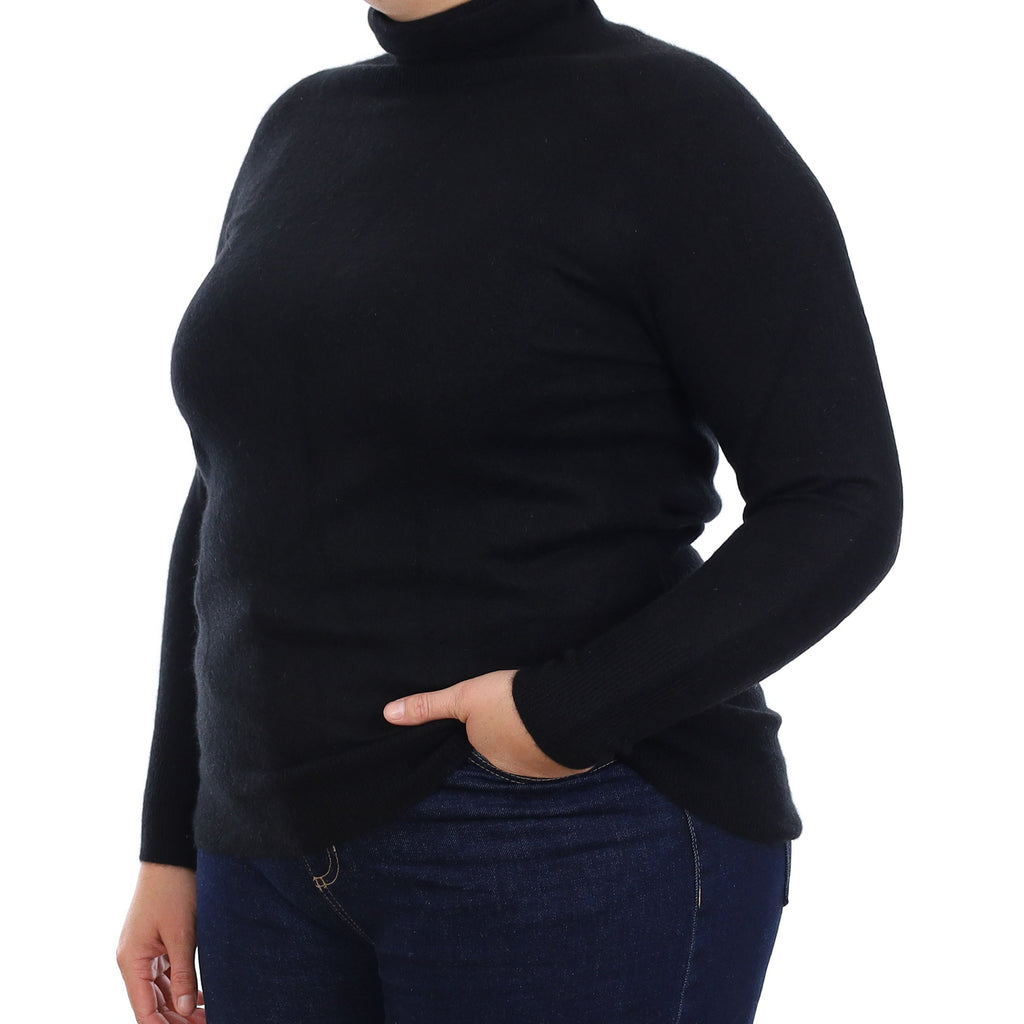 Black Cashmere Longline Polo Neck Jumper Large