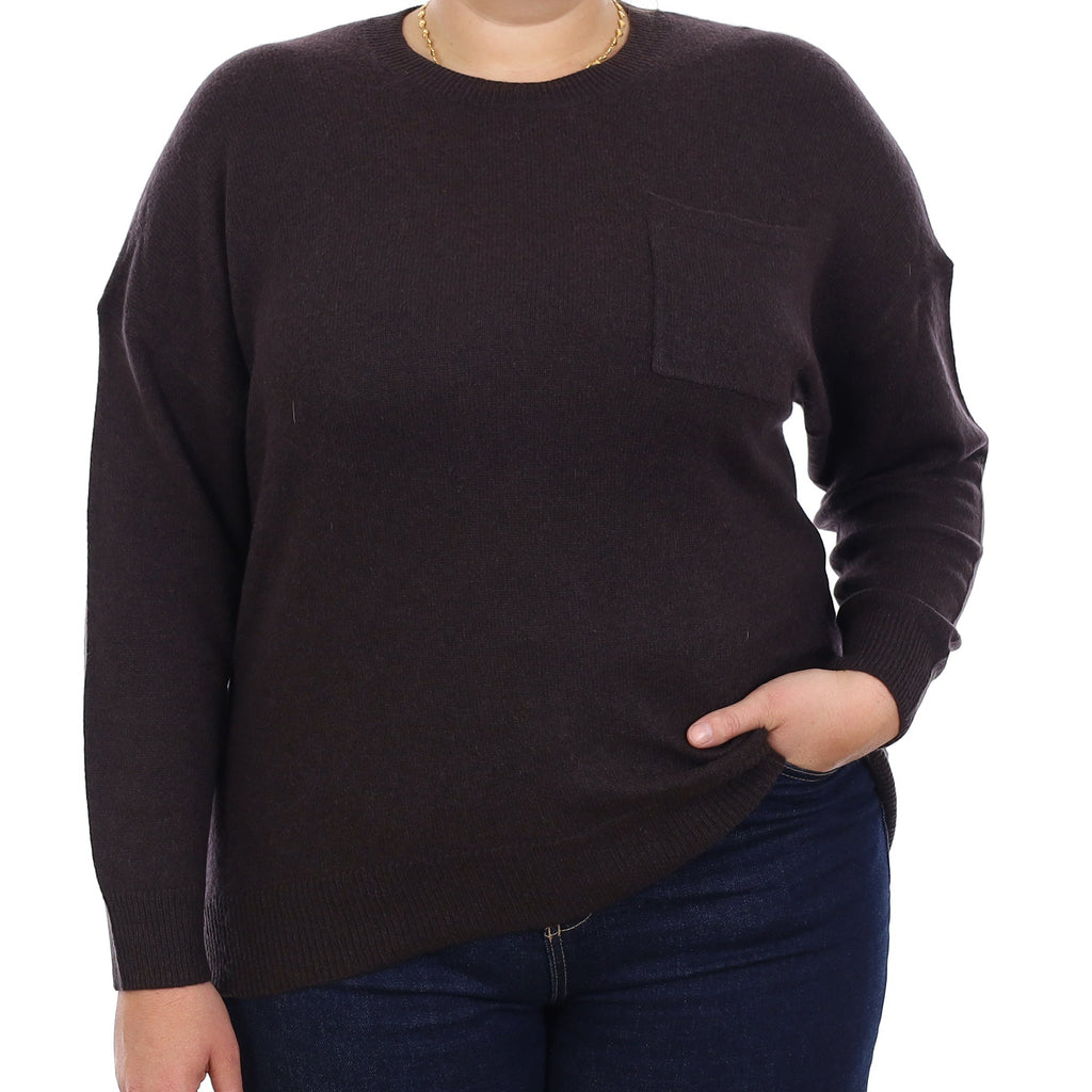 Dark Chocolate Brown Cashmere Boxy Crew Neck Jumper Large