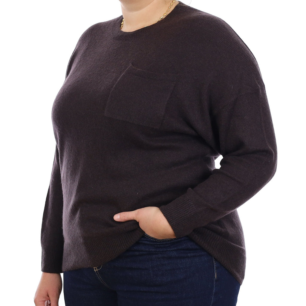 Dark Chocolate Brown Cashmere Boxy Crew Neck Jumper Large