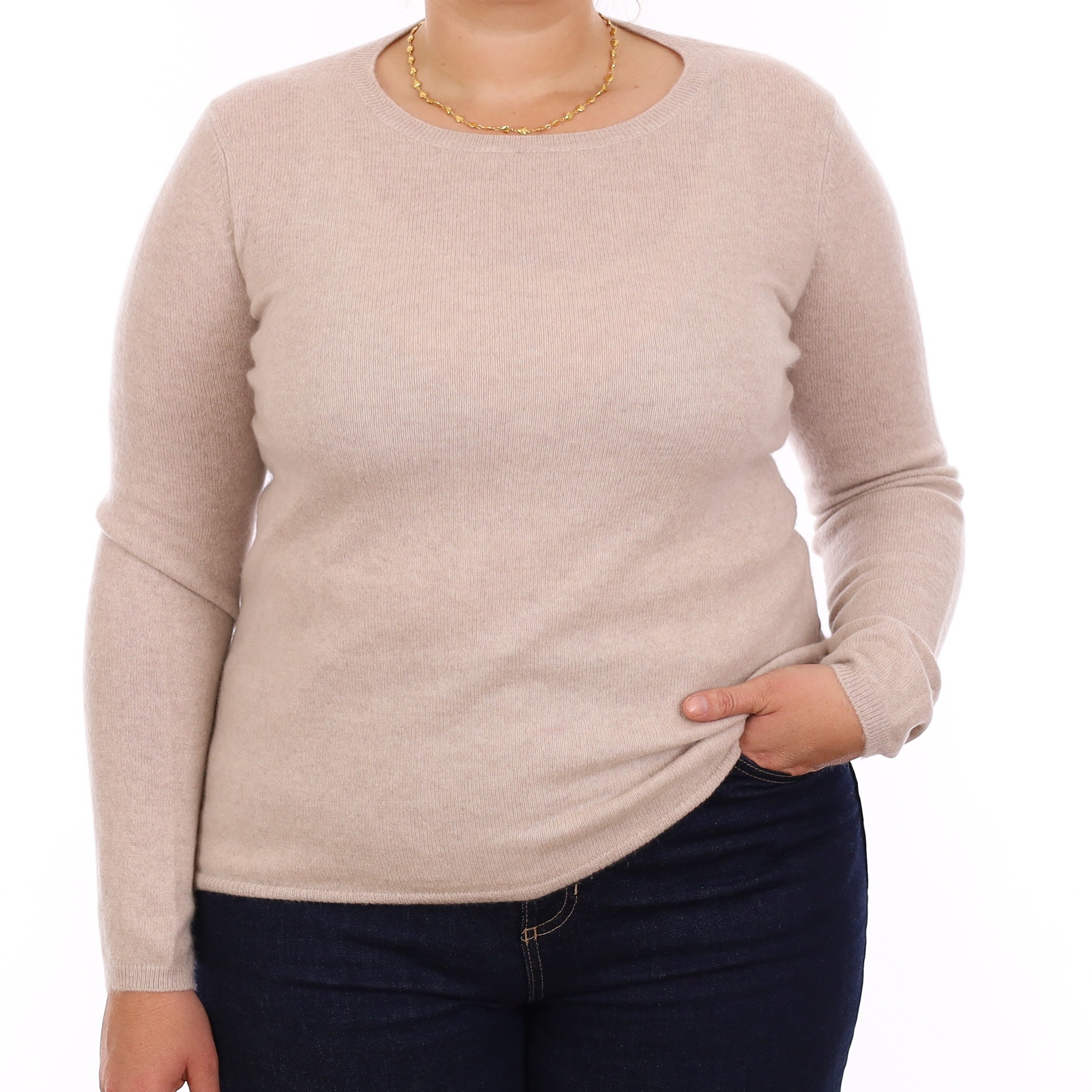 Pale Fawn Cashmere Crew Neck Jumper Large