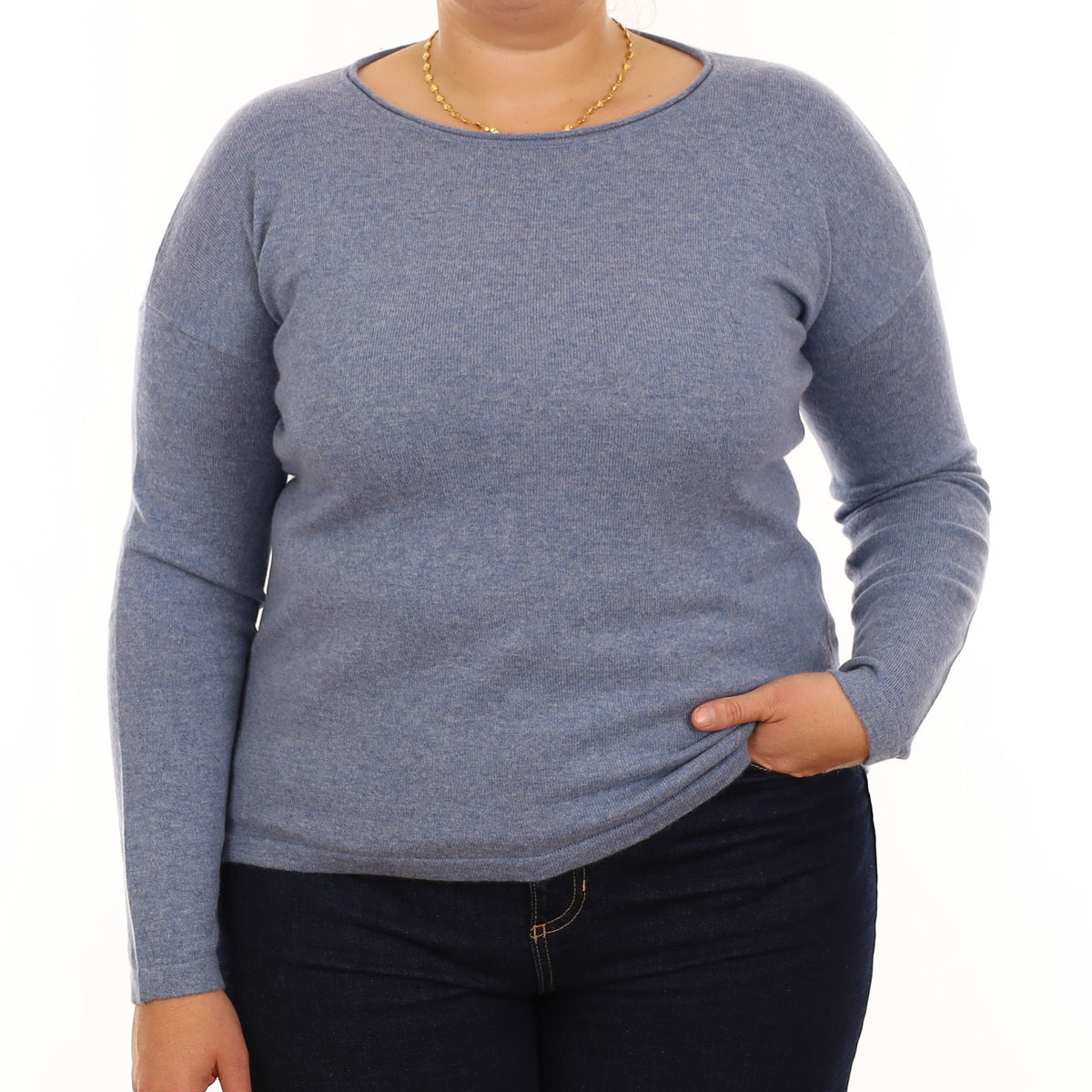 Denim Blue Cashmere Crew Neck Jumper Large