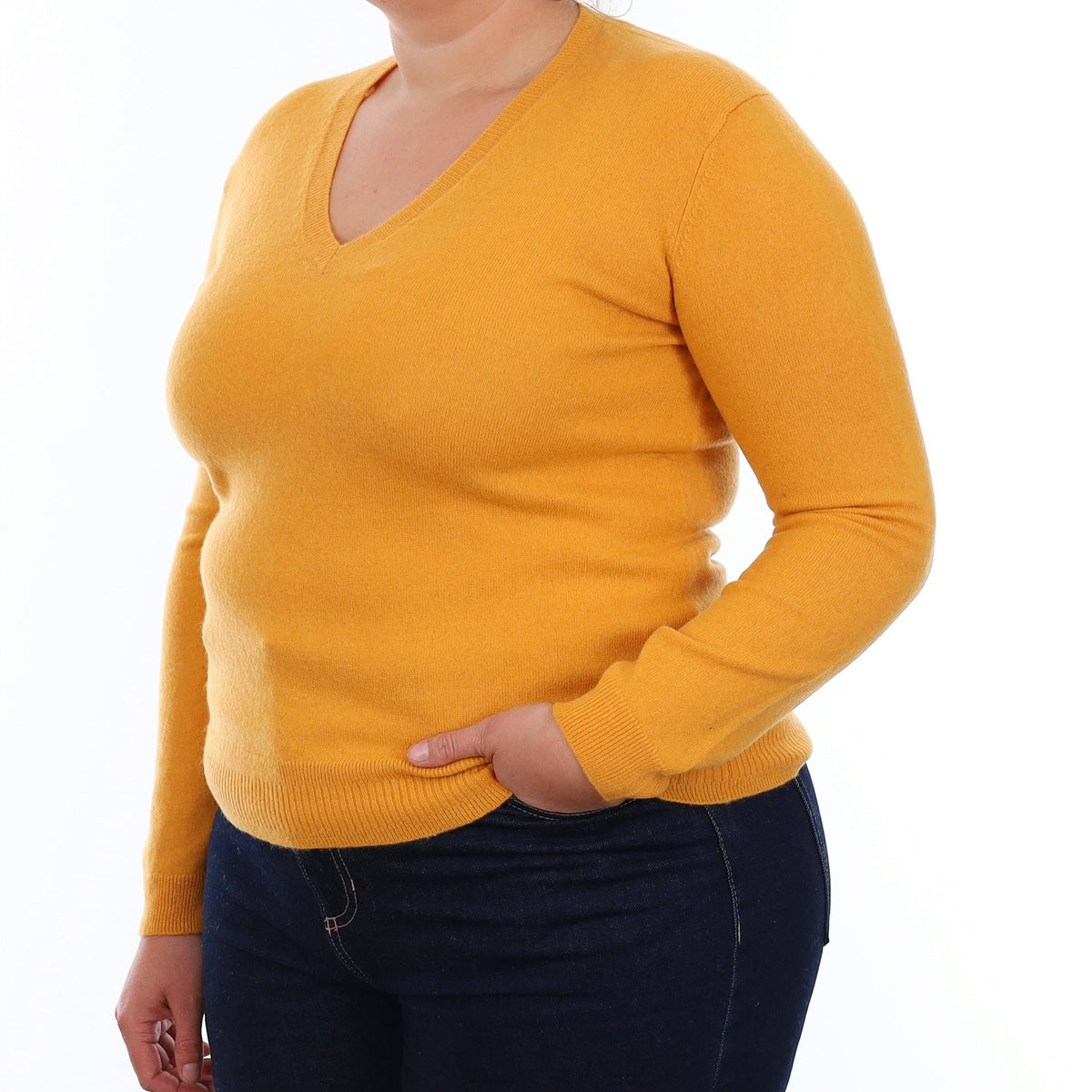 Marigold Orange Cashmere V Neck Jumper Large