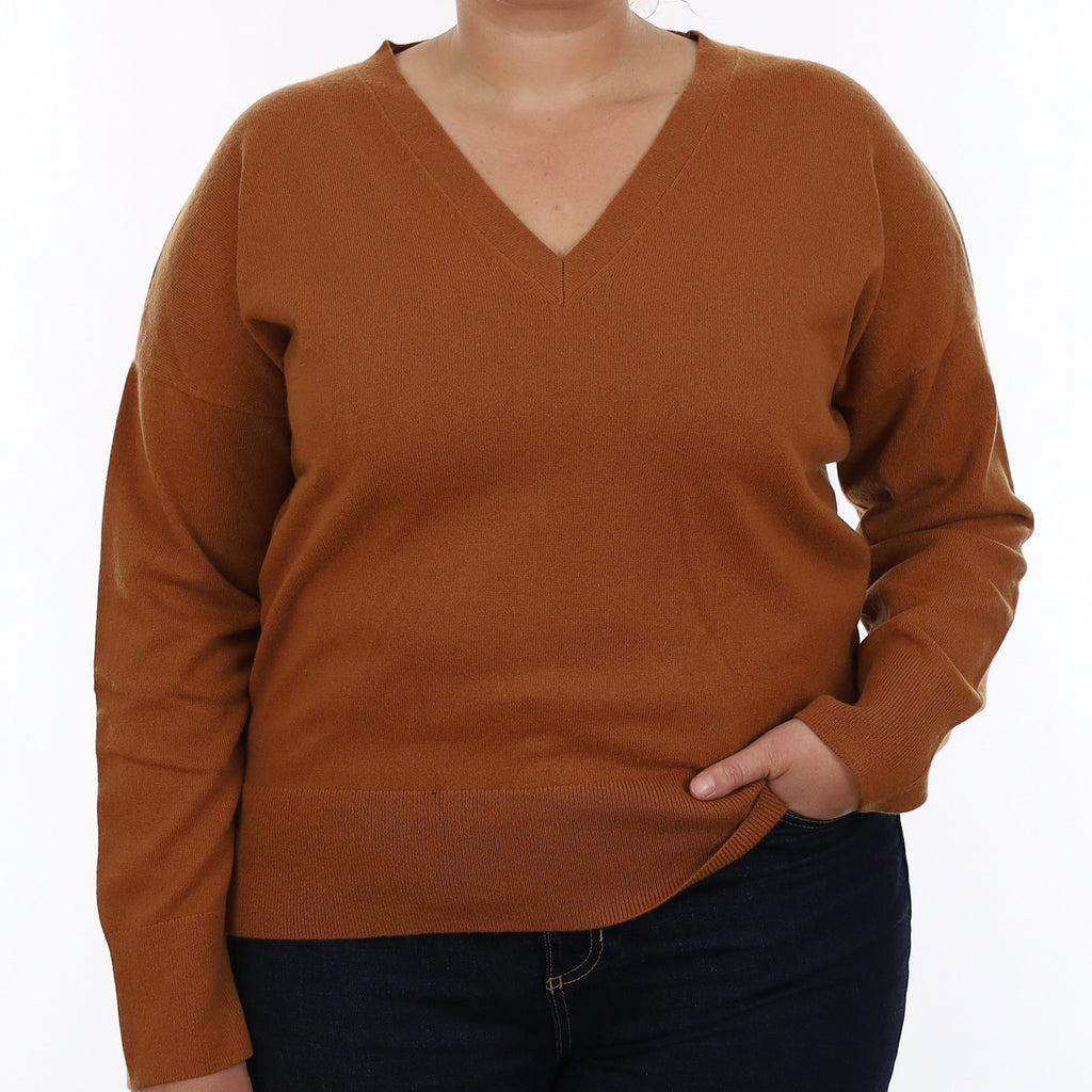 & Other Stories Cinnamon Brown Cashmere V Neck Jumper Large