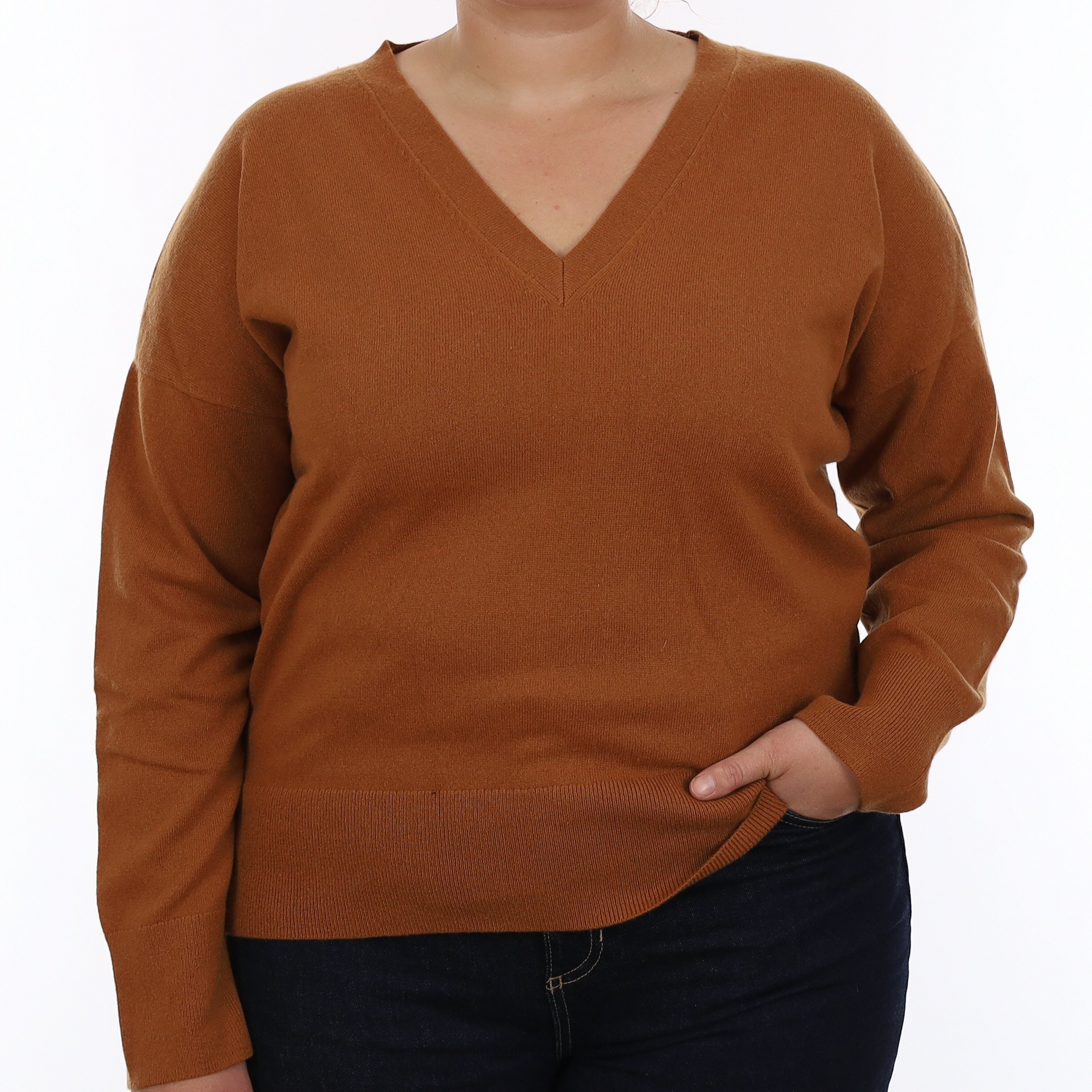 & Other Stories Cinnamon Brown Cashmere V Neck Jumper Large