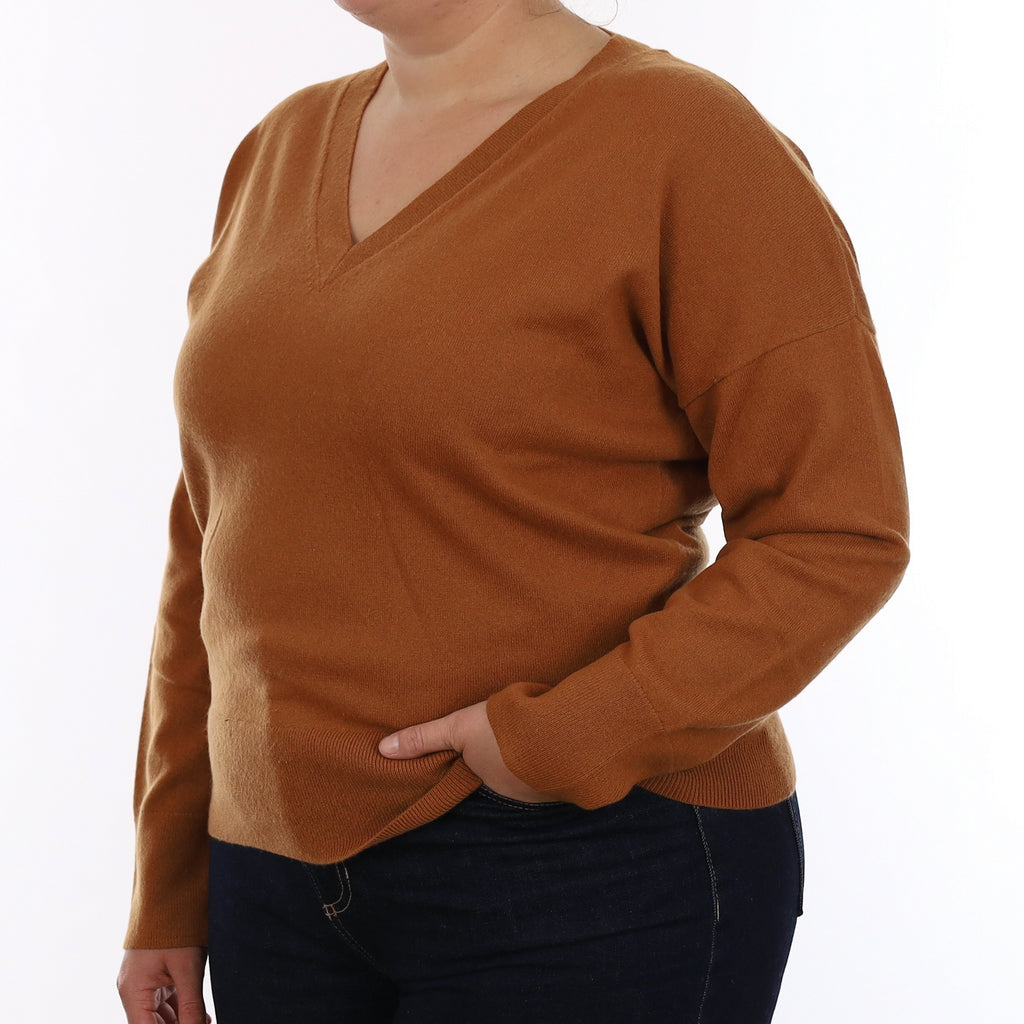 & Other Stories Cinnamon Brown Cashmere V Neck Jumper Large