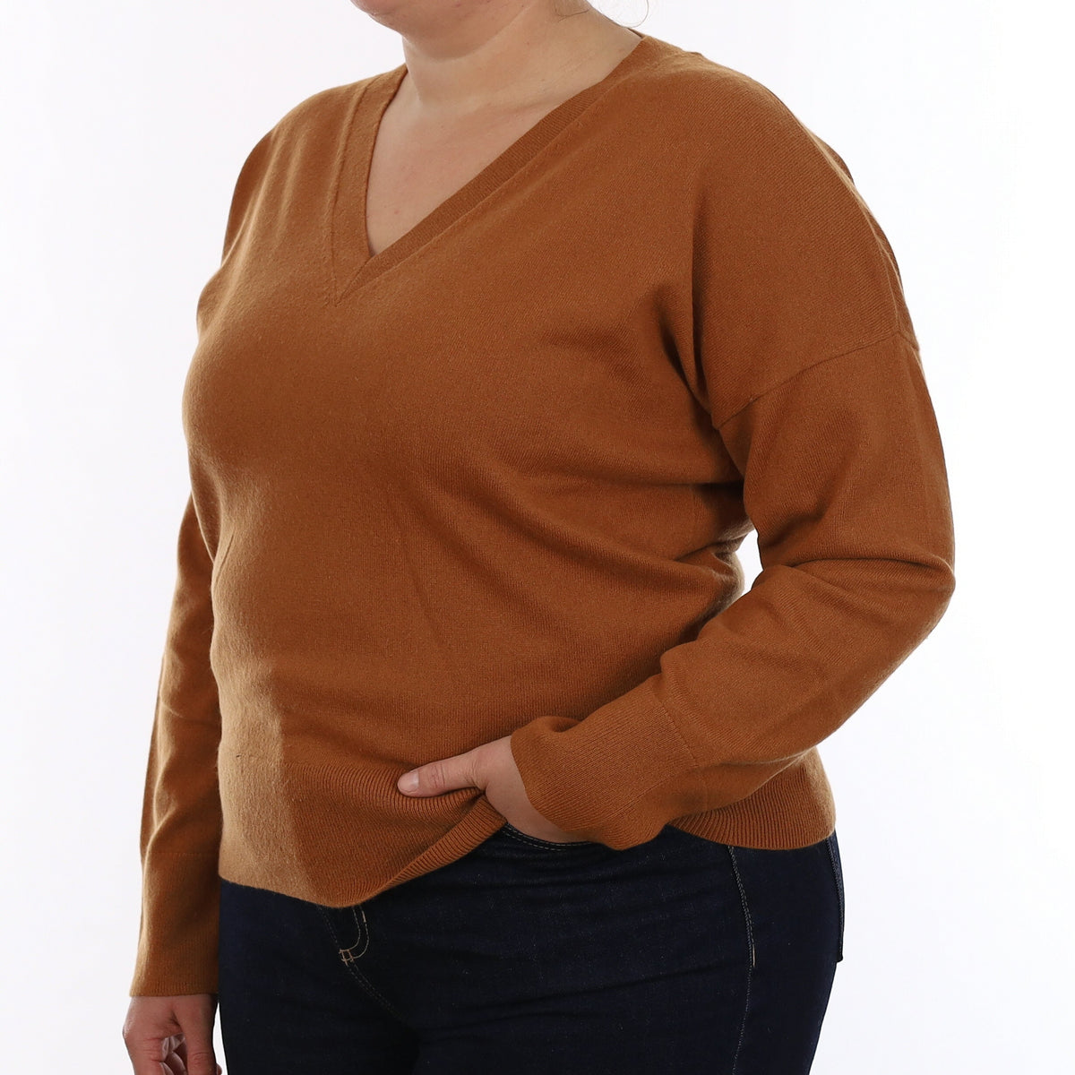 & Other Stories Cinnamon Brown Cashmere V Neck Jumper Large