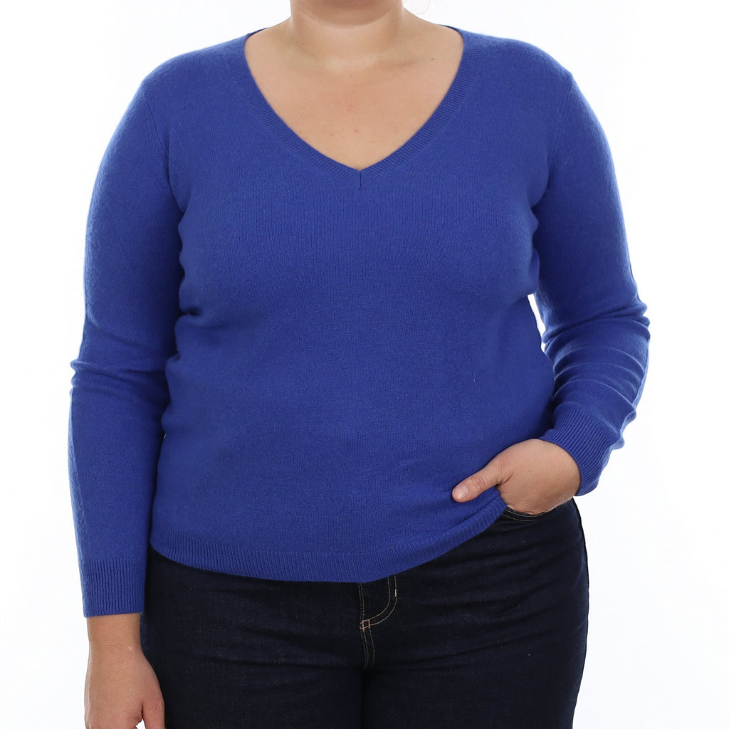 Cobalt Blue Cashmere V Neck Jumper Large