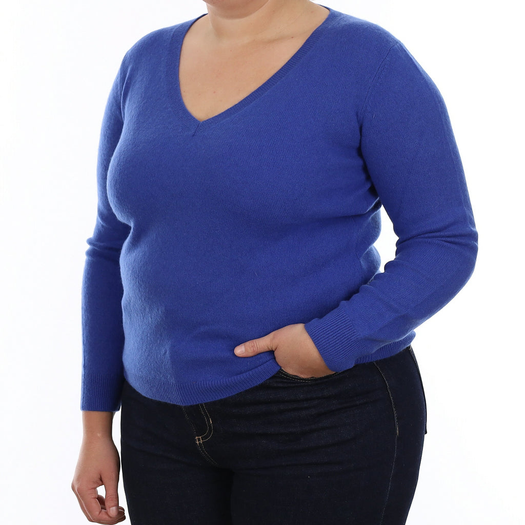 Cobalt Blue Cashmere V Neck Jumper Large
