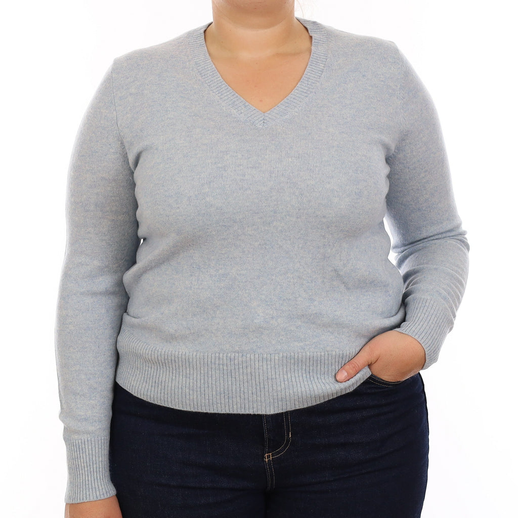 Sky Blue Marl Cashmere V Neck Jumper Large