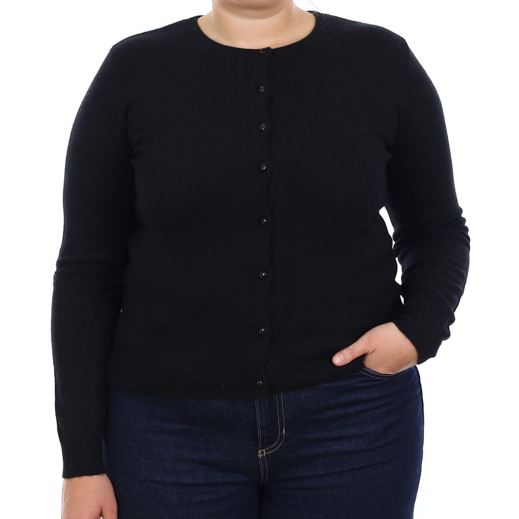 Black Cashmere Crew Neck Cardigan Large