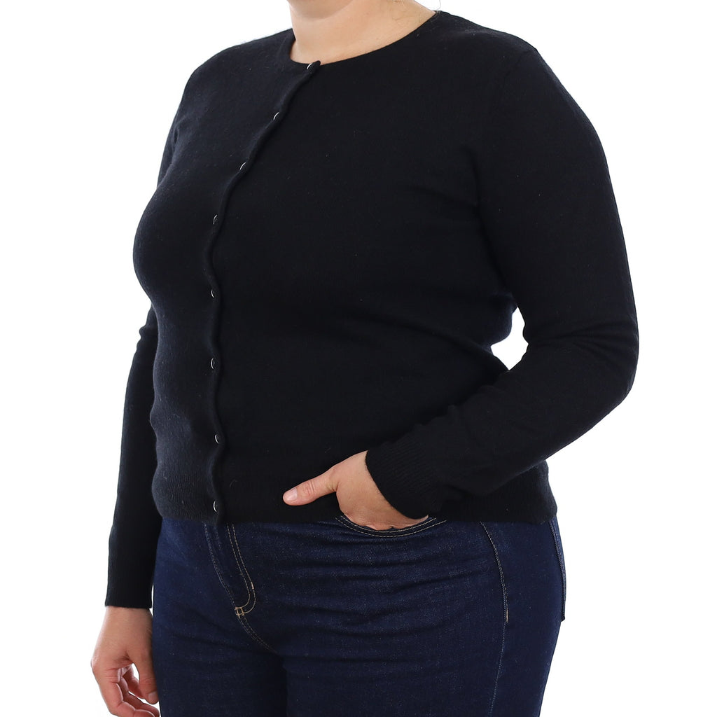 Black Cashmere Crew Neck Cardigan Large