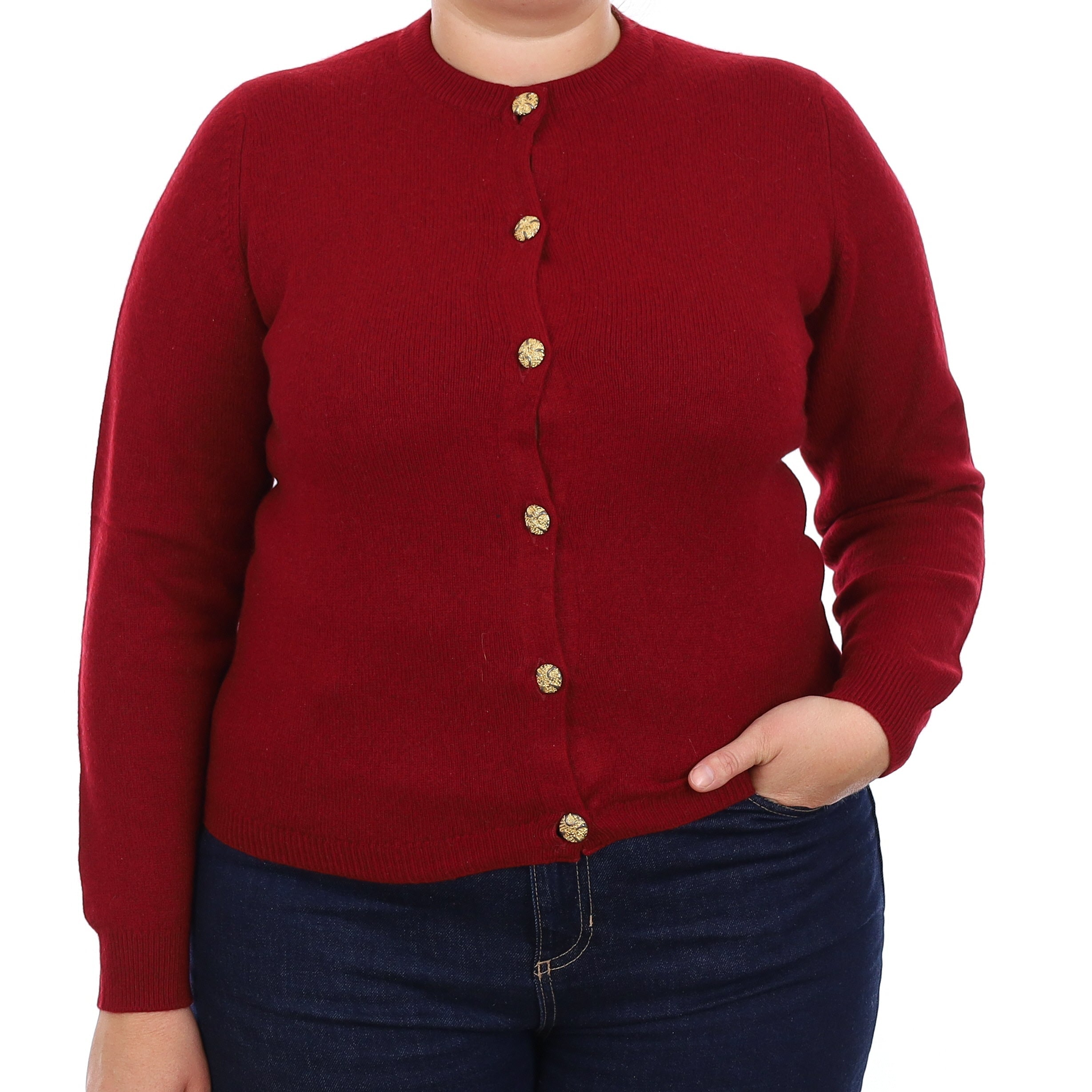 Vintage Scottish Burgundy Cashmere Crew Neck Cardigan Large