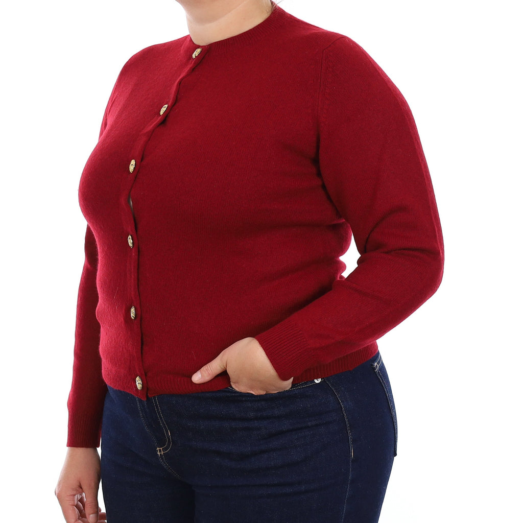 Vintage Scottish Burgundy Cashmere Crew Neck Cardigan Large