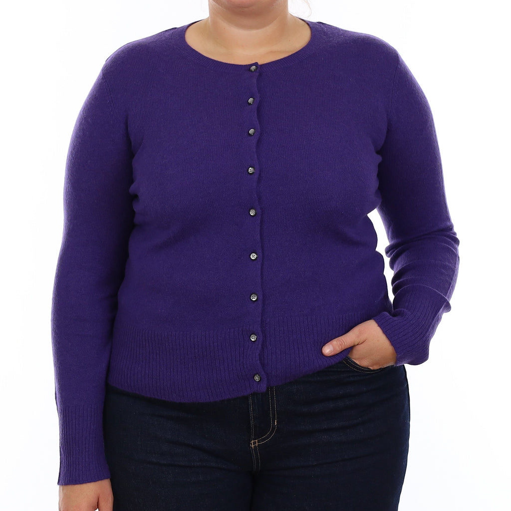 Iris Purple Cashmere Crew Neck Cardigan Large
