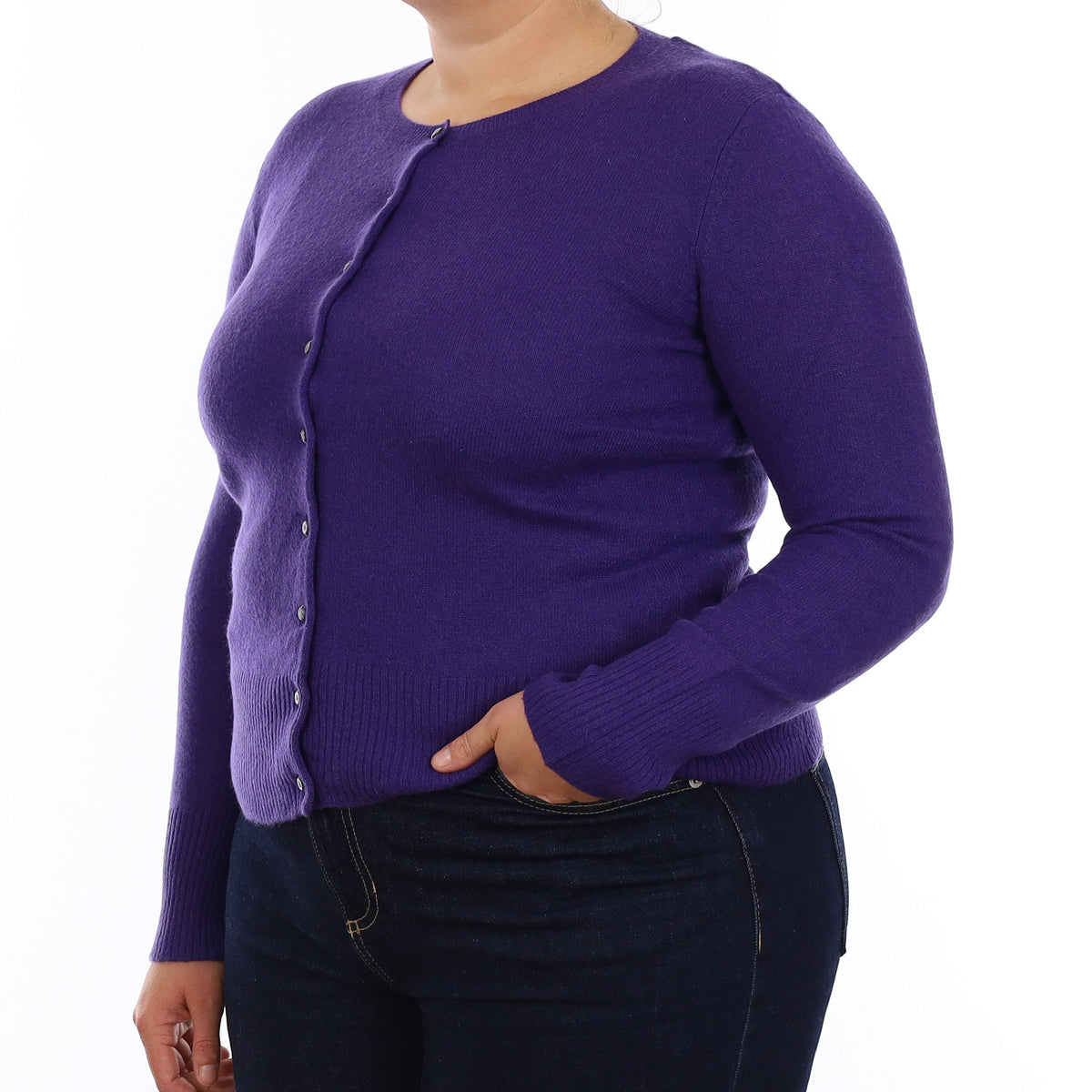 Iris Purple Cashmere Crew Neck Cardigan Large