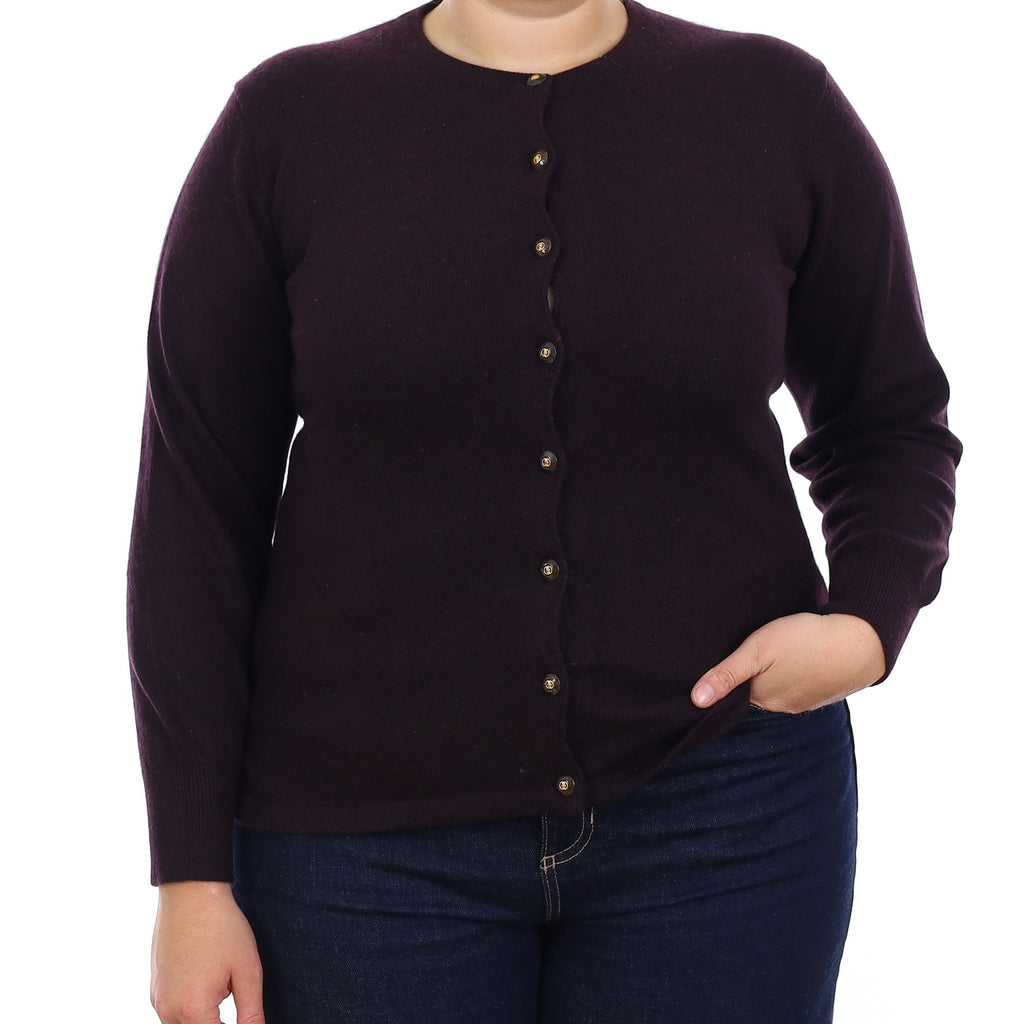 Deep Aubergine Cashmere Crew Neck Cardigan Large