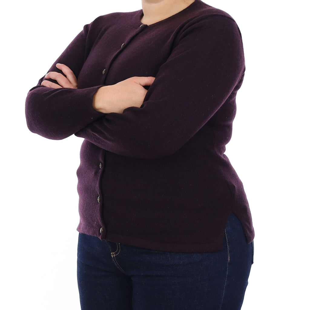 Deep Aubergine Cashmere Crew Neck Cardigan Large