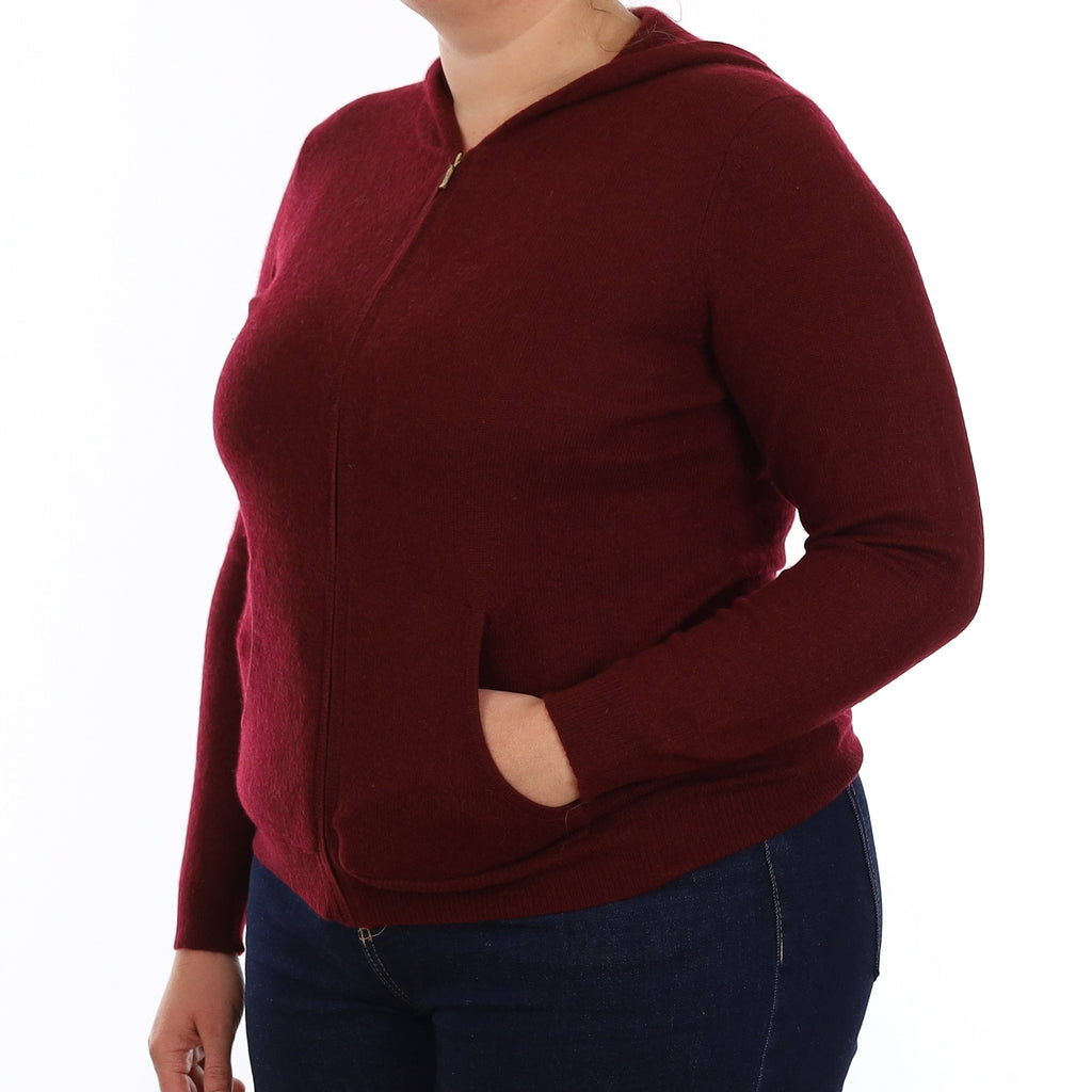 Burgundy Red Cashmere Zip Up Hoodie with Pockets Large