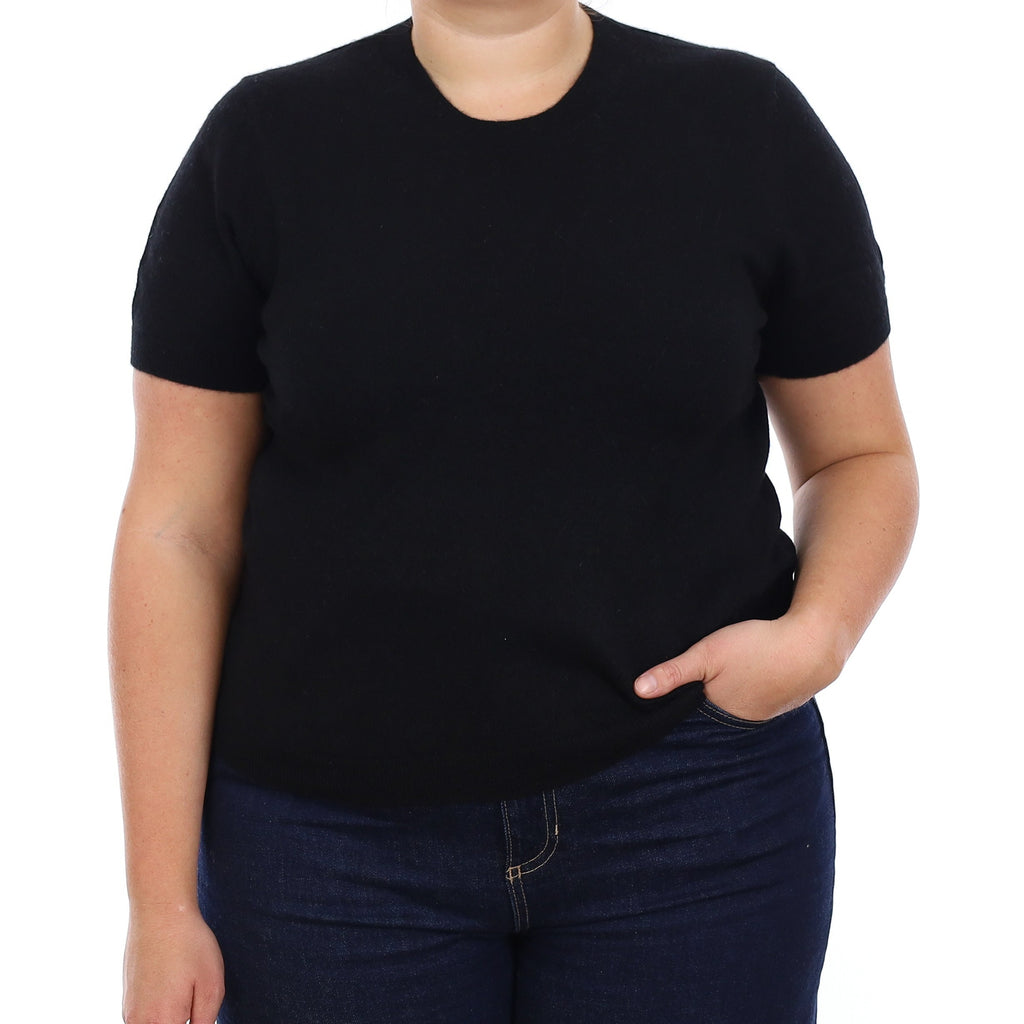 Black Cashmere Short Sleeve Crew Neck Jumper Large
