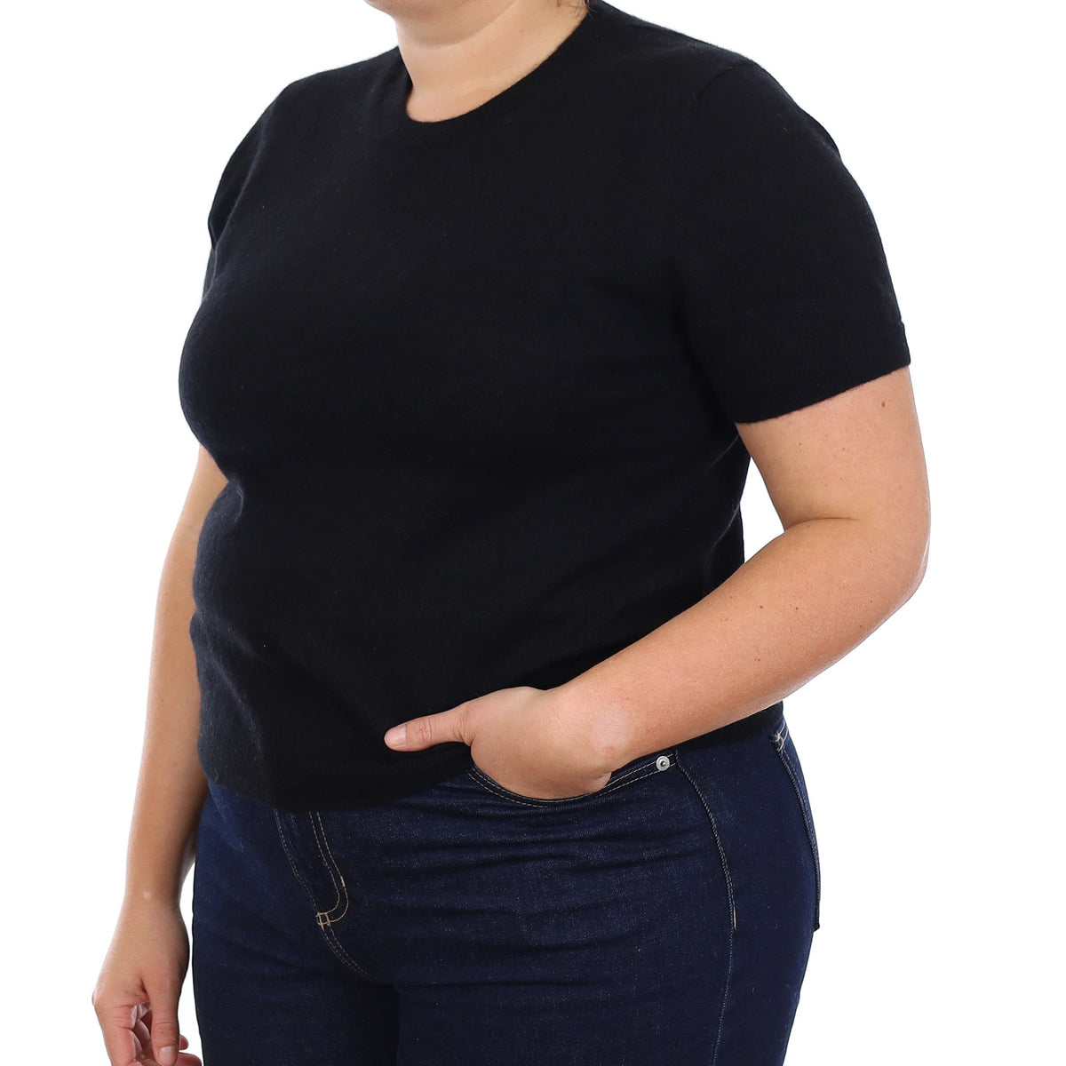 Black Cashmere Short Sleeve Crew Neck Jumper Large