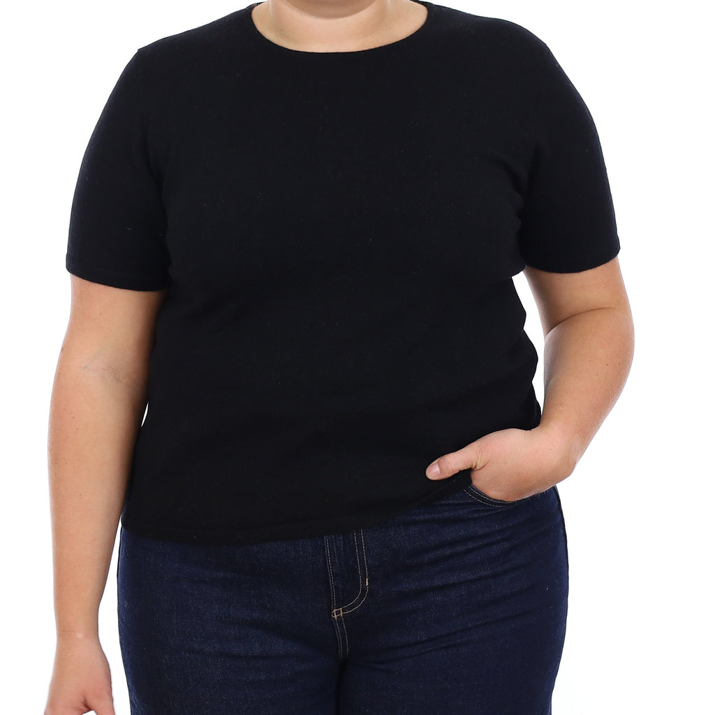 Black Cashmere Short Sleeve Crew Neck Jumper Large