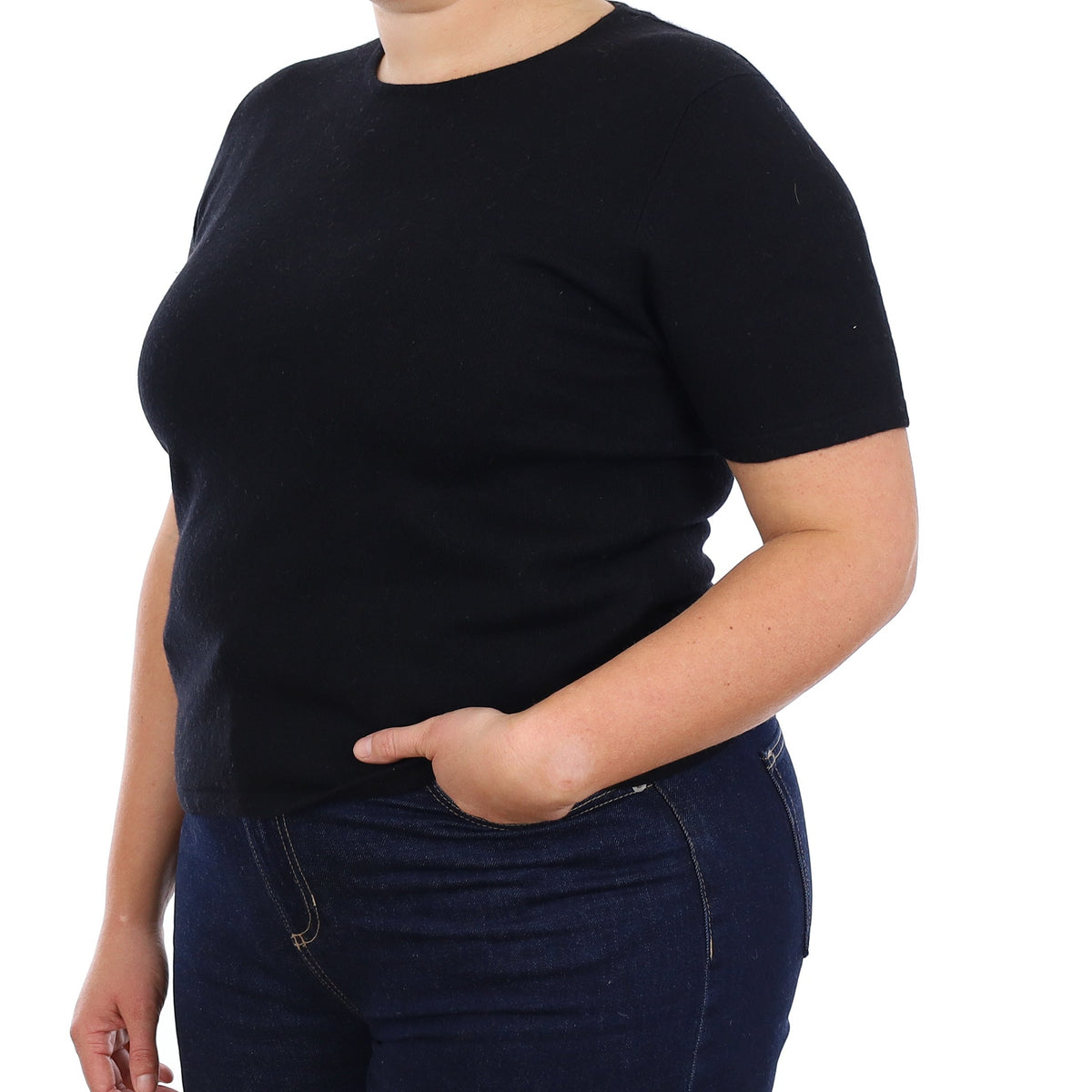 Black Cashmere Short Sleeve Crew Neck Jumper Large
