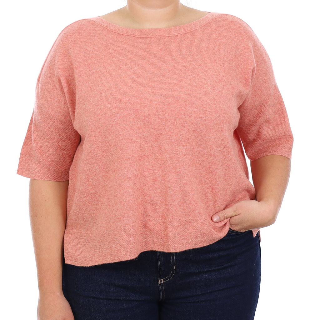 Poetry Coral Pink Cashmere Short Sleeve Boat Neck Jumper Large
