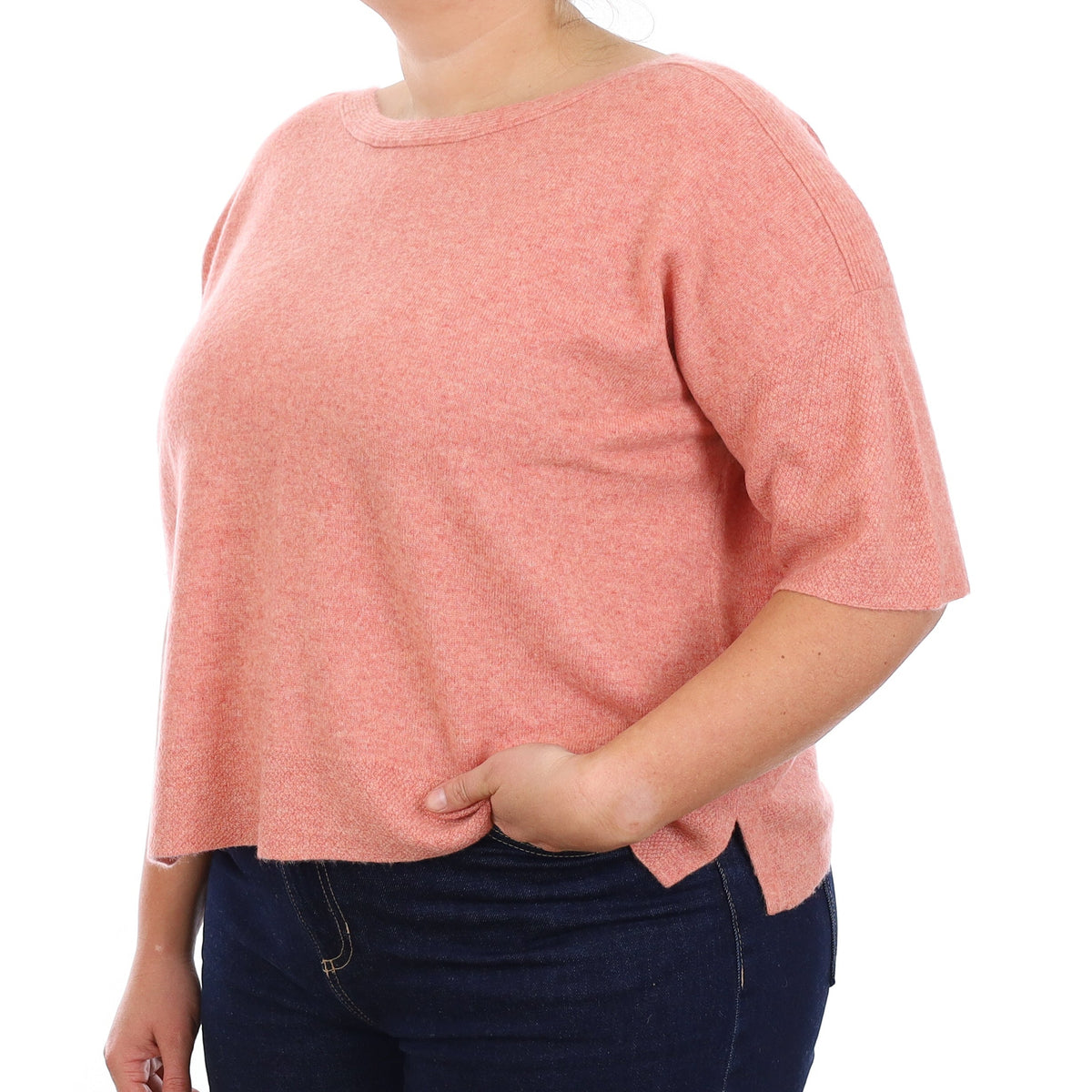 Poetry Coral Pink Cashmere Short Sleeve Boat Neck Jumper Large