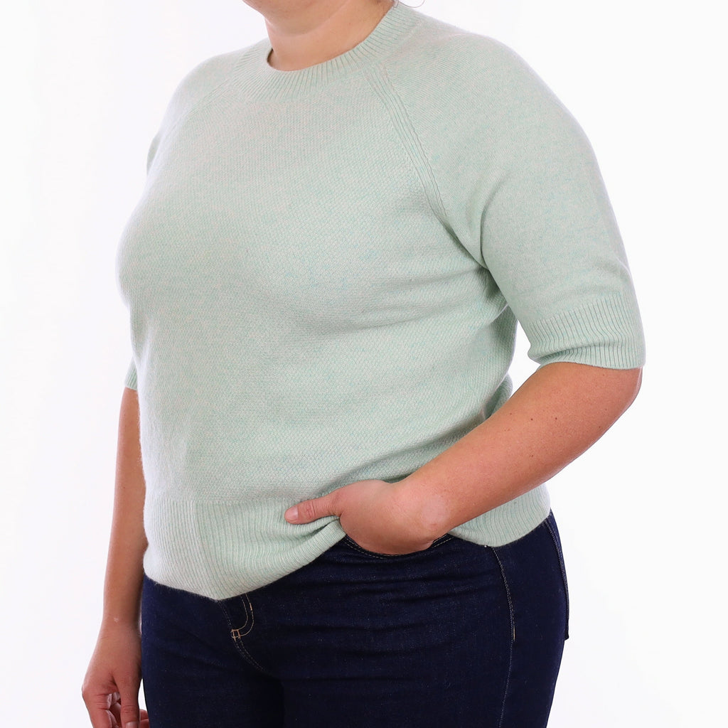 Deep Mint Green Cashmere Short Sleeve Crew Neck Jumper Large