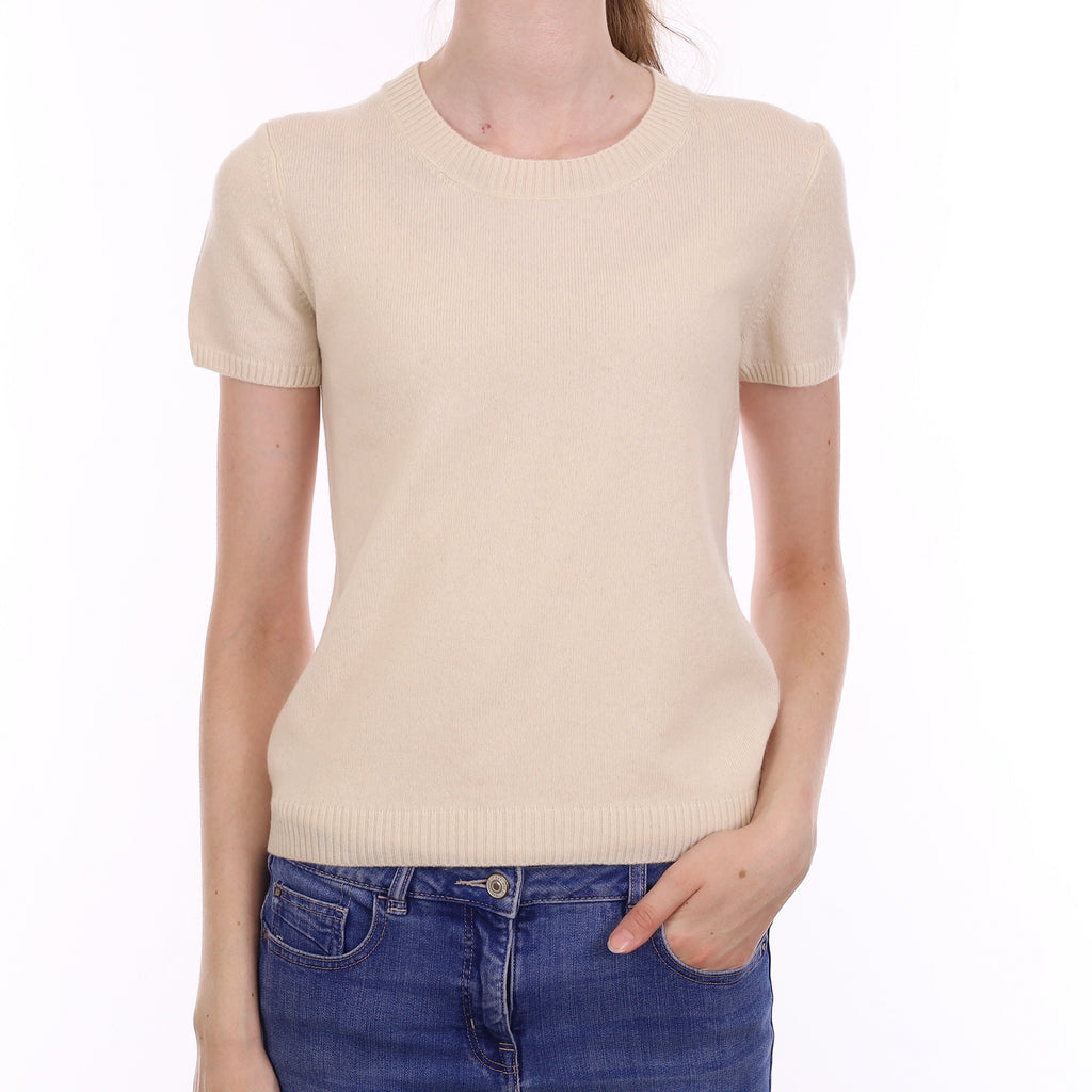 Ivory Cashmere Short Sleeve Crew Neck Jumper Extra Small