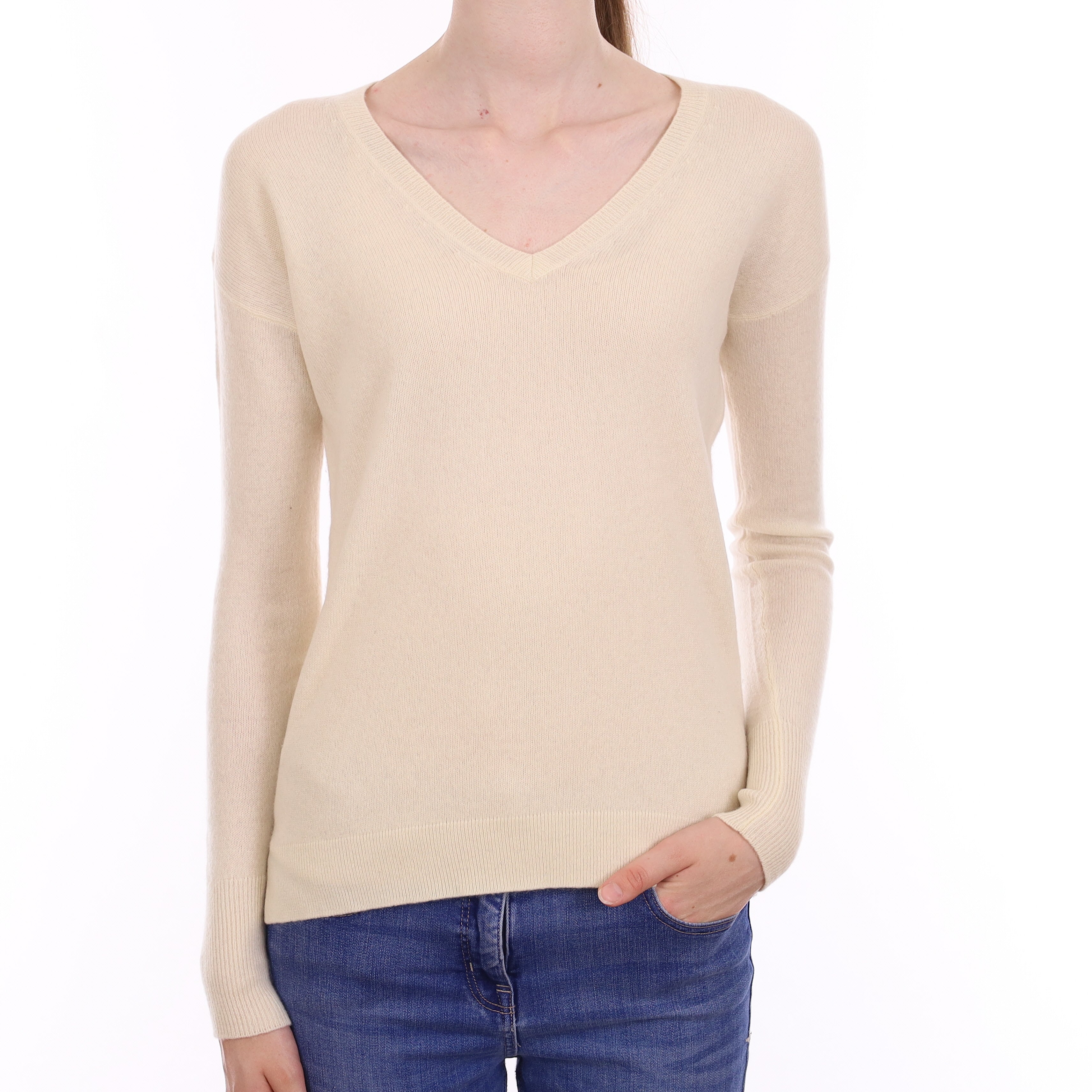 Ivory Cashmere V Neck Jumper Extra Small