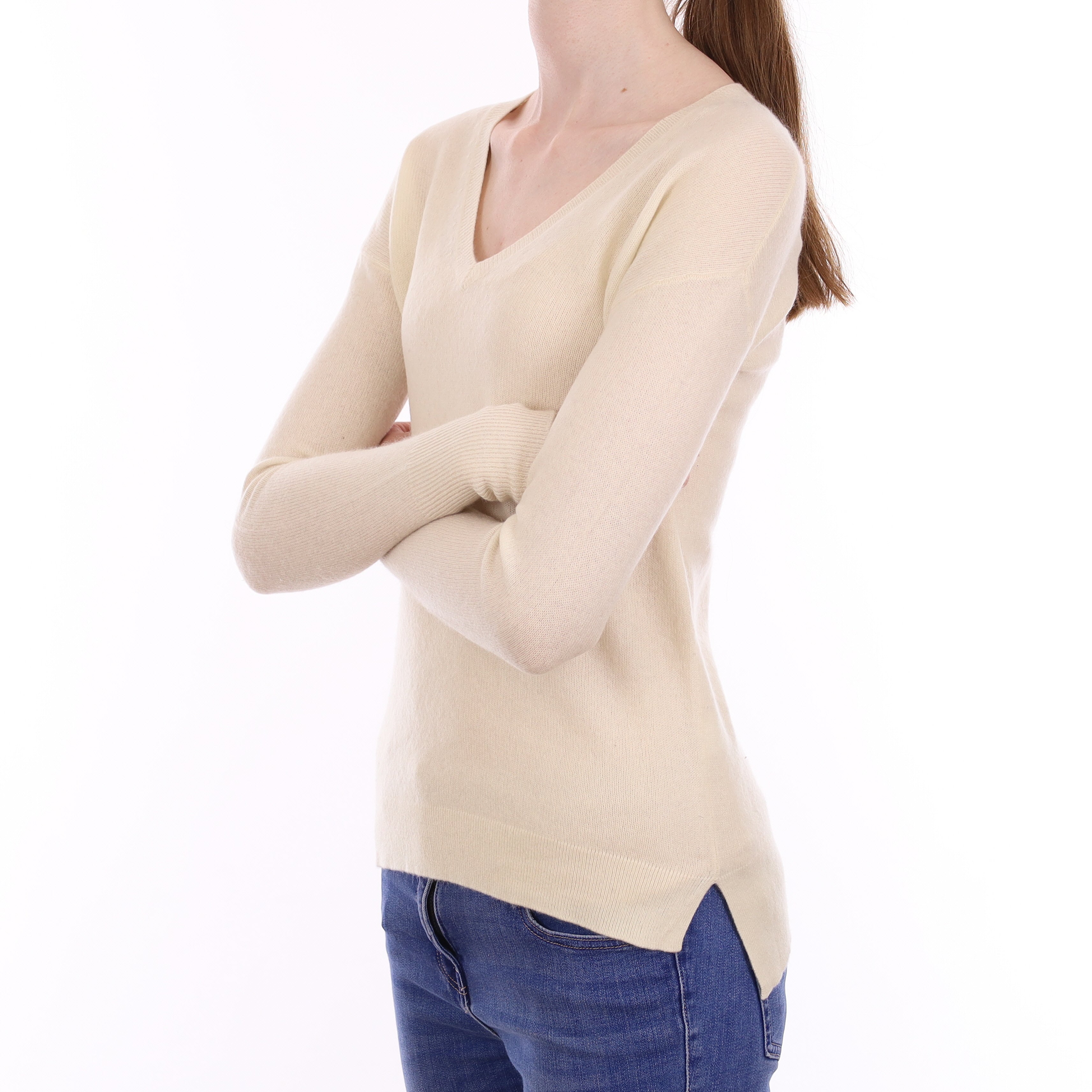 Ivory Cashmere V Neck Jumper Extra Small