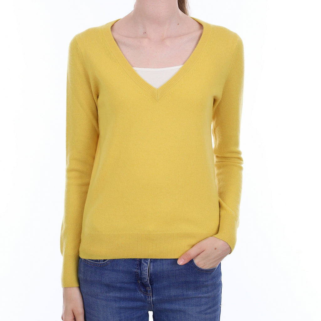 Sunshine Yellow Cashmere V Neck Jumper Extra Small